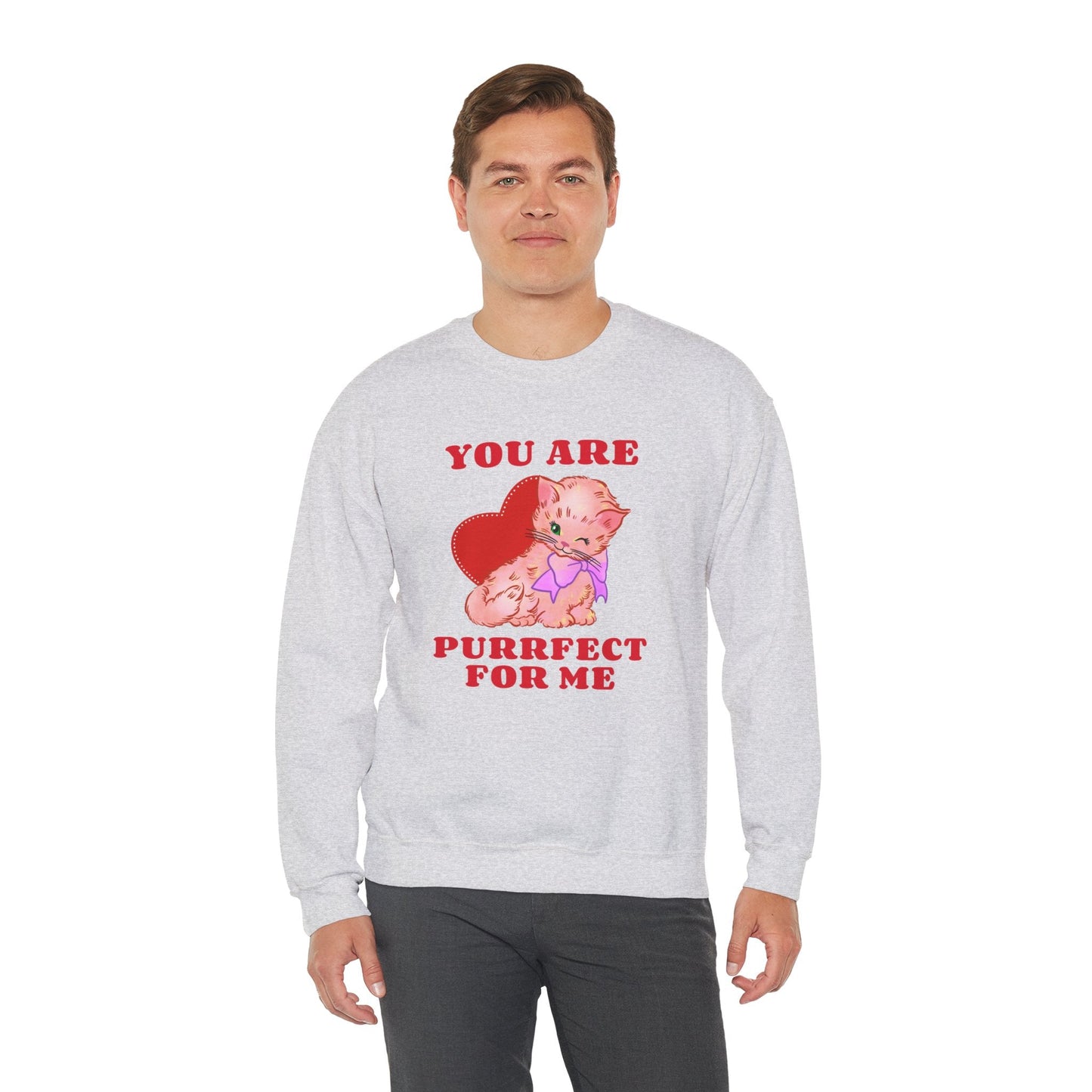 Cat Heart Sweatshirt Unisex Valentines Day Fifty Fifty Cotton Poly Blend Crewneck