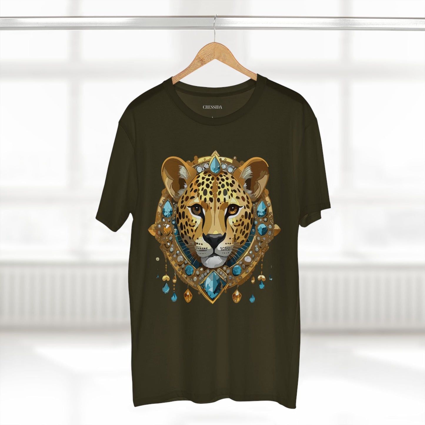 Cheetah Graphic Unisex 100 Cotton Tee With Unique Animal Golden Medallion Art Design 44