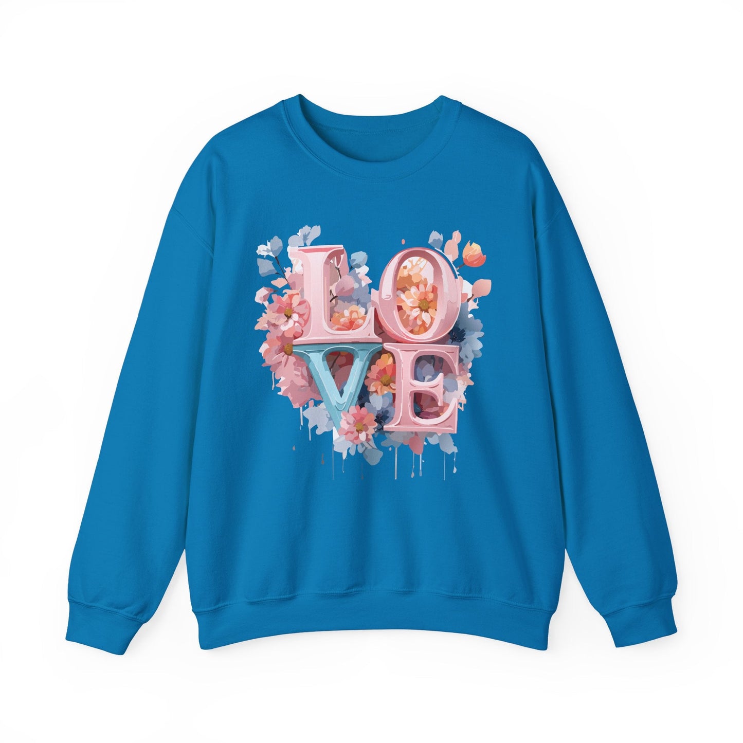 Floral Love Sweatshirt Valentines Day Unisex Heavy Blend Crewneck Gildan 18000 Cotton Polyester