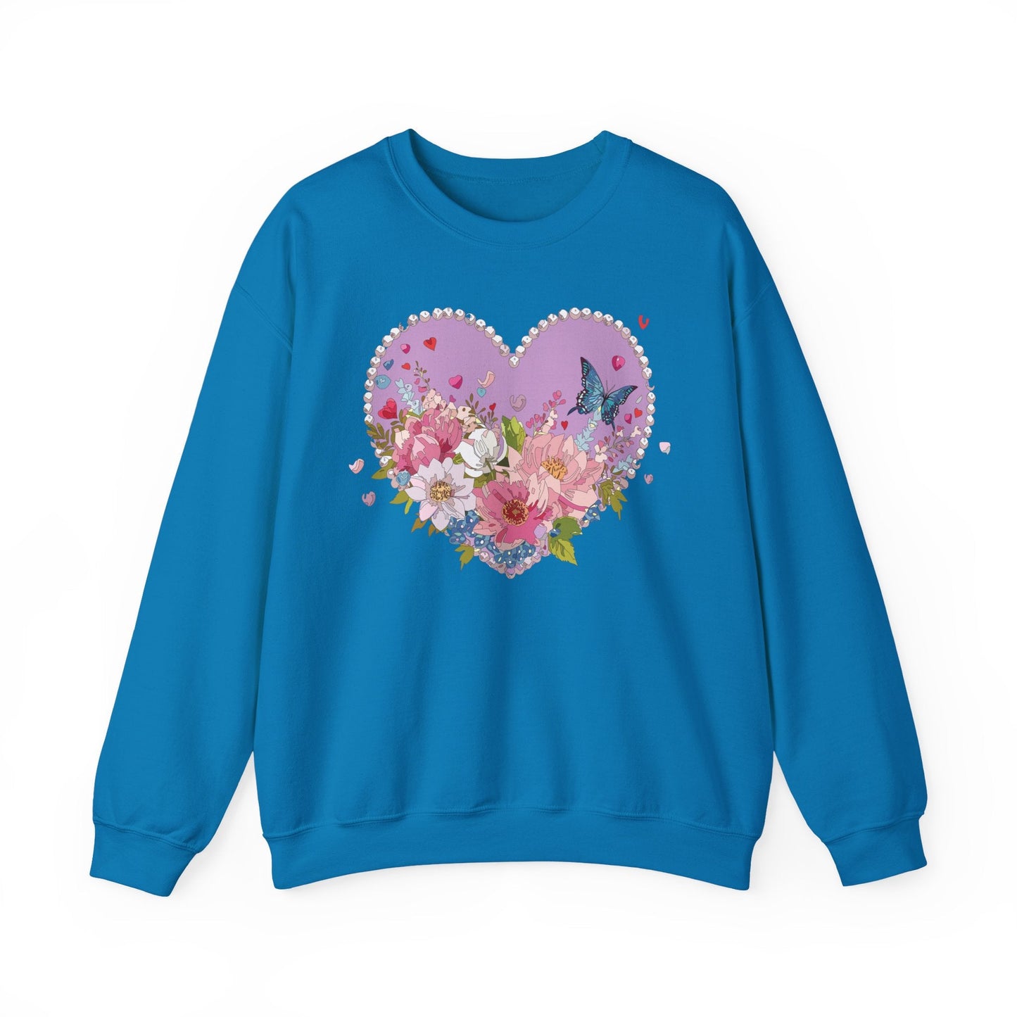 Floral Heart Sweatshirt Unisex Crewneck Valentines Day Heavy Blend Gildan 18000 Cozy Warm