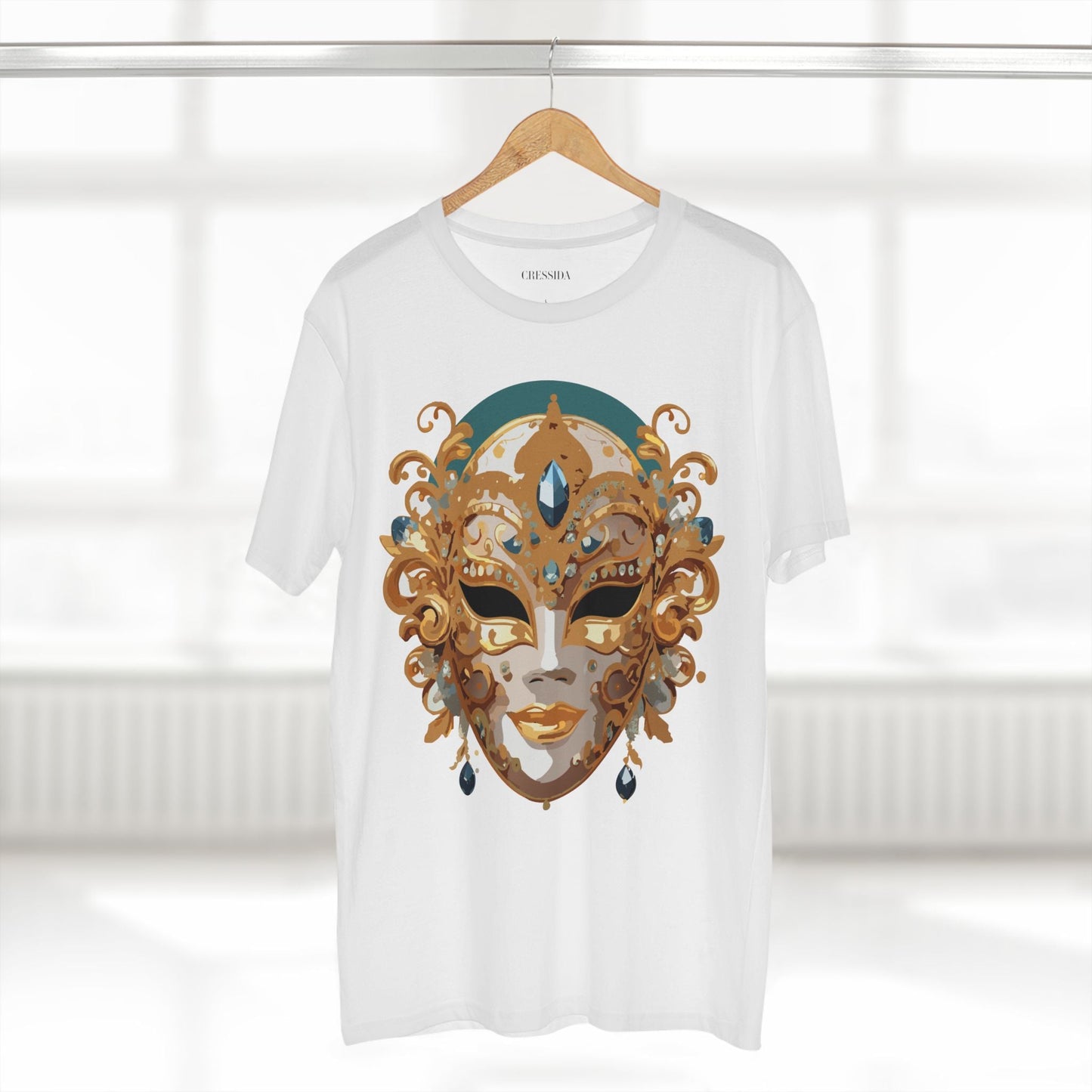 Carnival Mask Graphic T-Shirt Unisex 100 Cotton With Antique Gold Art Design Tee 3