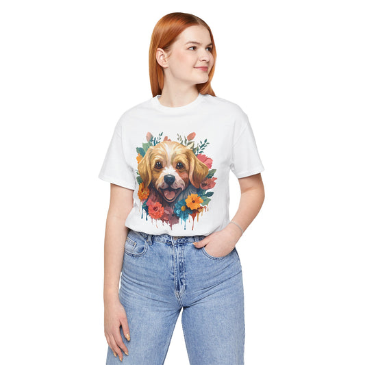 Floral Dog Tee, Animal Shirt, Dog Shirt, Floral Tee, Flower T-shirt, T-Shirt with Animal, Summer Top with Art Design