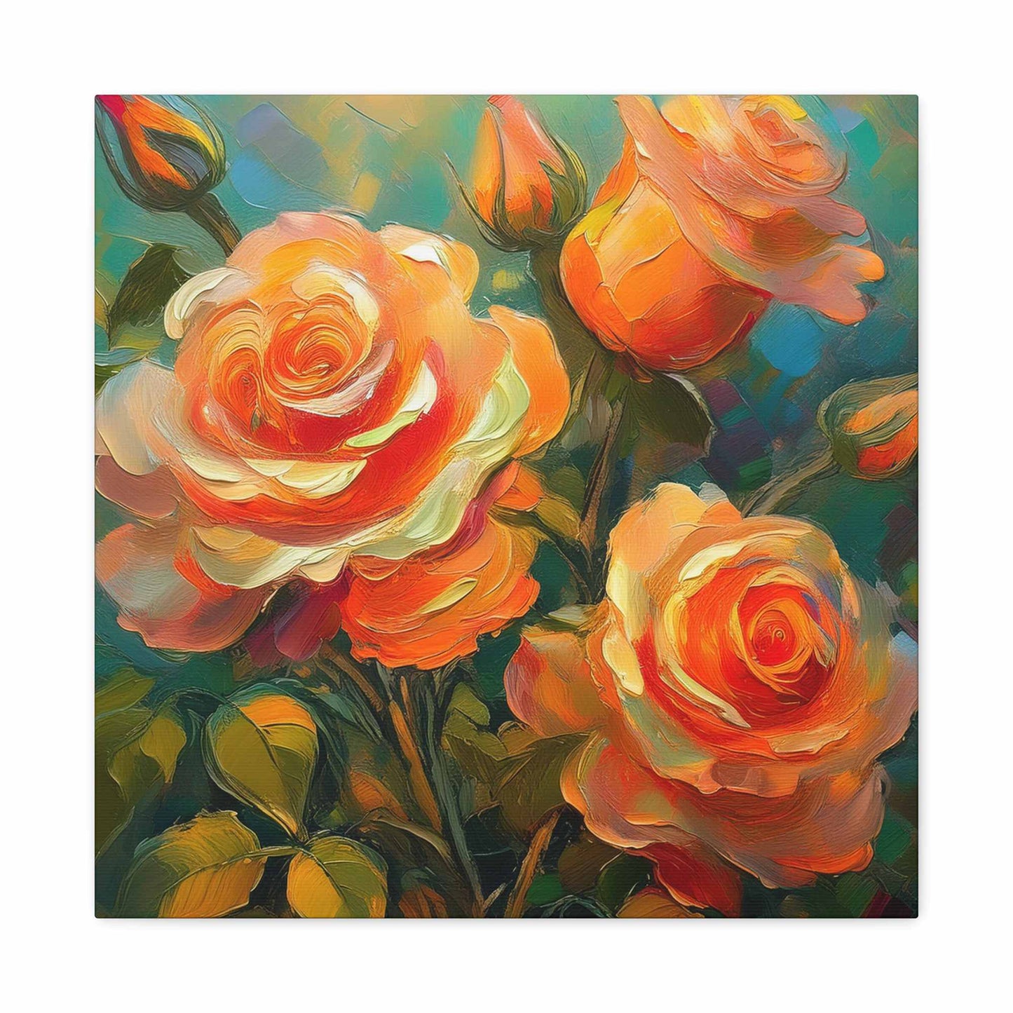 Orange Roses Print Canvas, Roses Oil Paint Print 20x20, 24x24, 30x30, 32x32, 36x36, Floral Art Design Print Non-Frame MC-16
