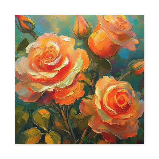 Orange Roses Print Canvas, Roses Oil Paint Print 20x20, 24x24, 30x30, 32x32, 36x36, Floral Art Design Print Non-Frame MC-16