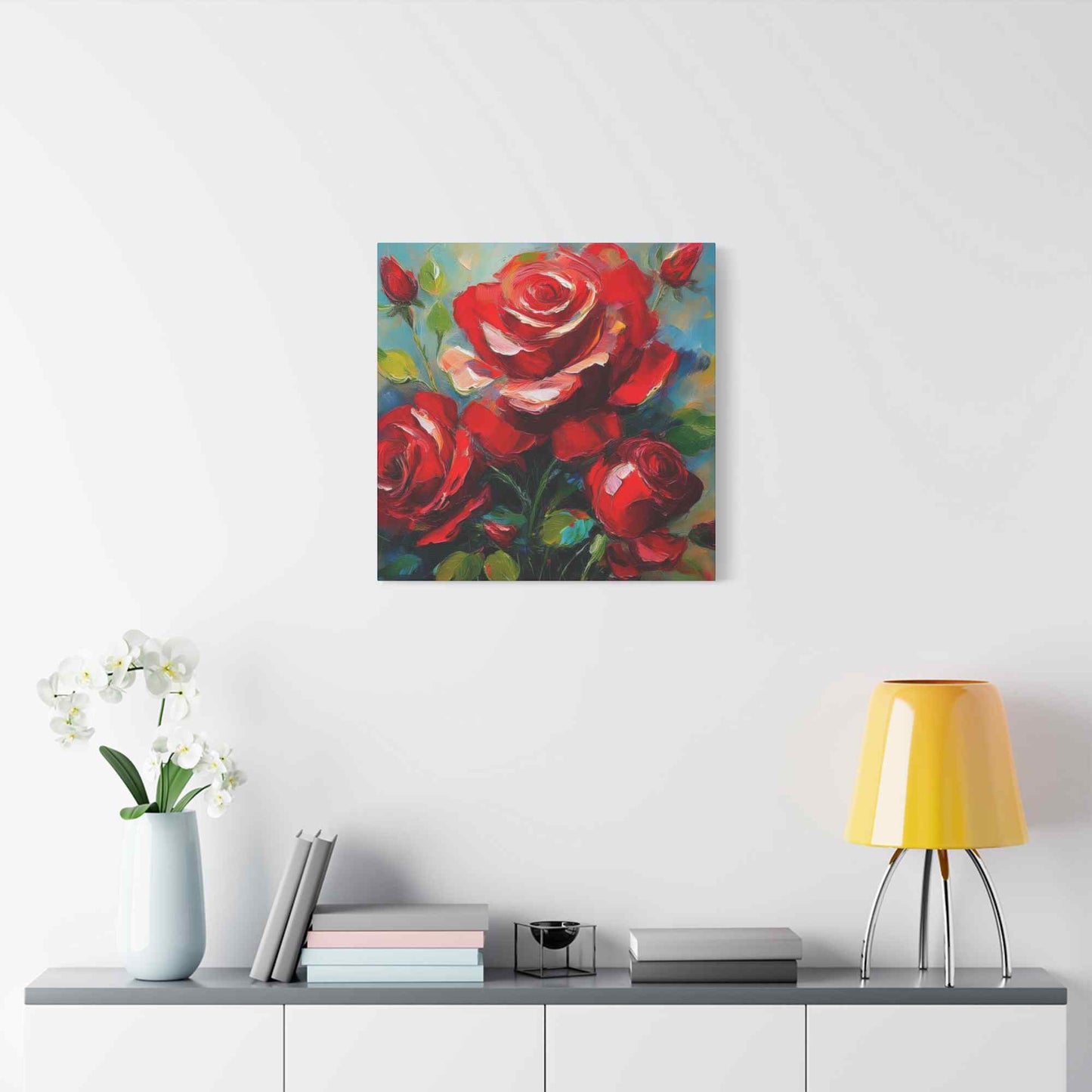 Red Roses Print Canvas, Roses Oil Paint Print 20x20, 24x24, 30x30, 32x32, 36x36, Floral Art Design Print Non-Frame MC-22
