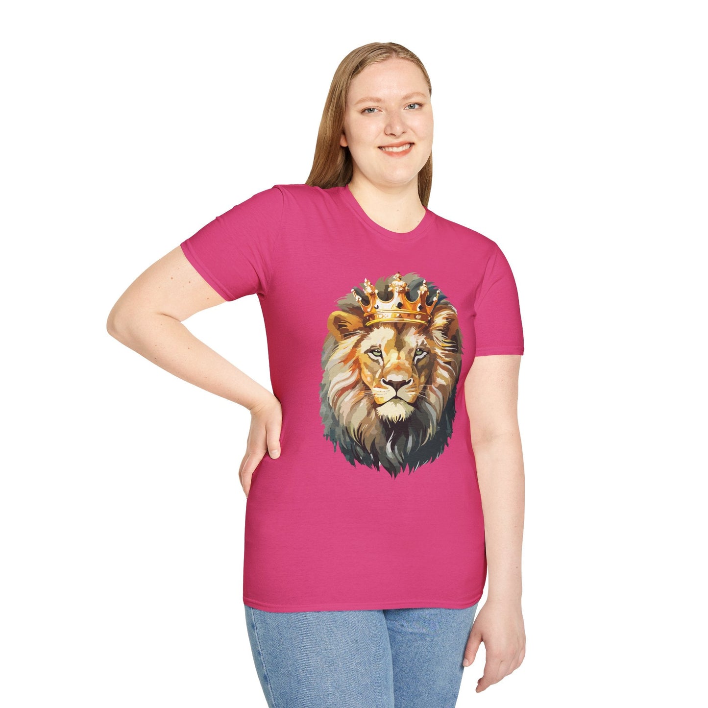Unisex Lion Print T Shirt Softstyle 64000 One Hundred Percent Ring Spun Cotton