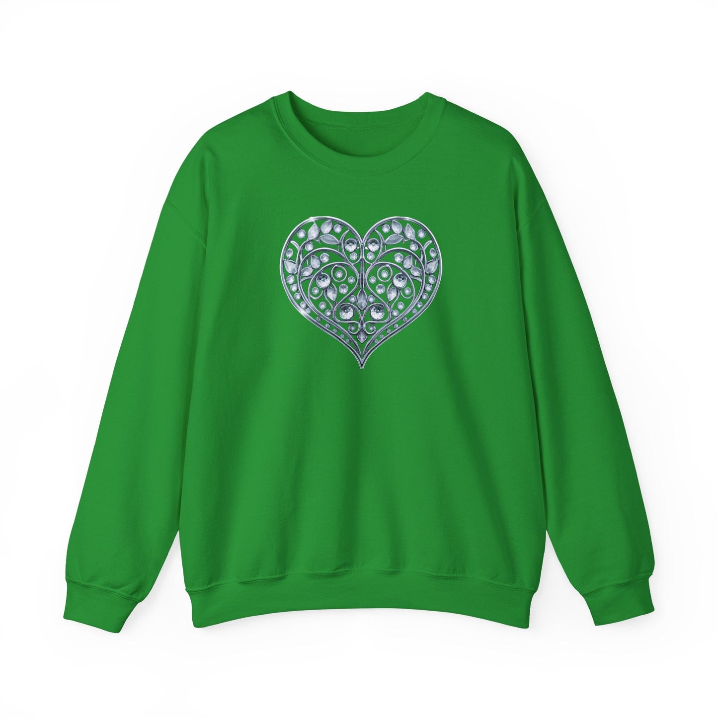 Big Crystal Heart Sweatshirt Unisex Fifty Fifty Cotton Poly Crewneck Valentines Day Sweatshirt