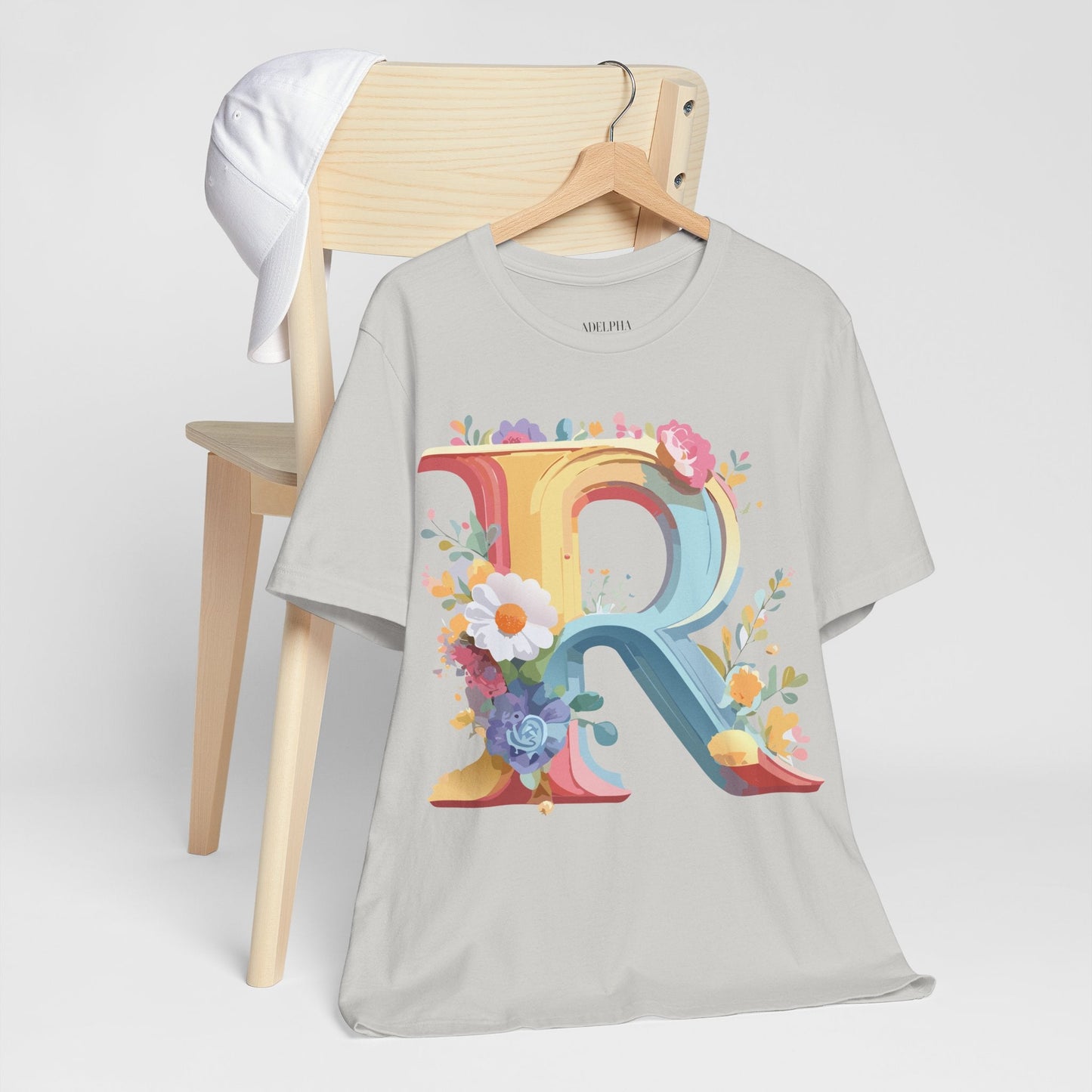 Adelpha Letter R Graphic Tee Unisex Short Sleeve Vintage Style Art Design Artwork Premium Fit