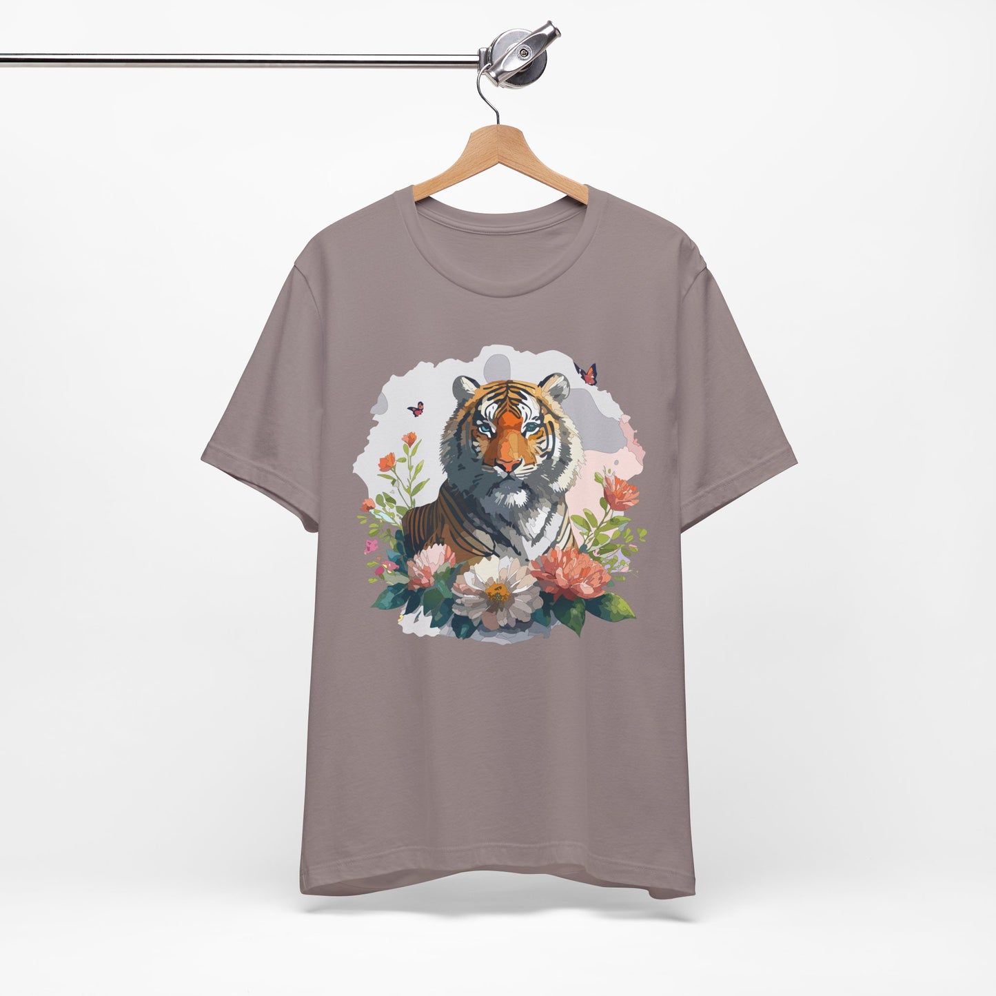 Floral Tiger Graphic Tee, Animal Shirt, Tiger Shirt, Flower Top, T-Shirt with Animal, Art Design