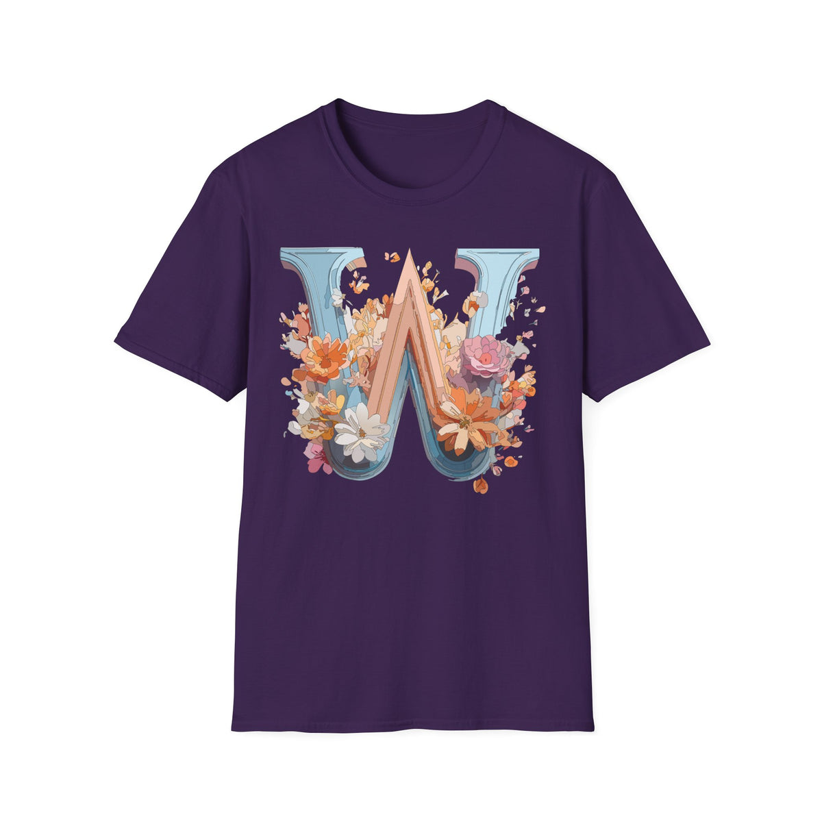 Floral Monogram W T-Shirt | Letter W Initial Tee, Vintage Botanical Alphabet