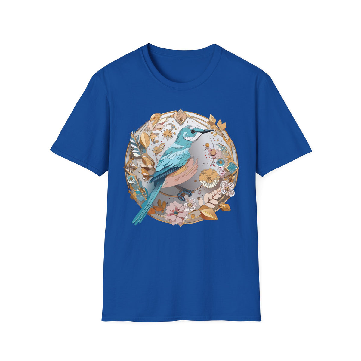 Blue Bird Floral Wreath T-Shirt | Botanical Bird Illustration