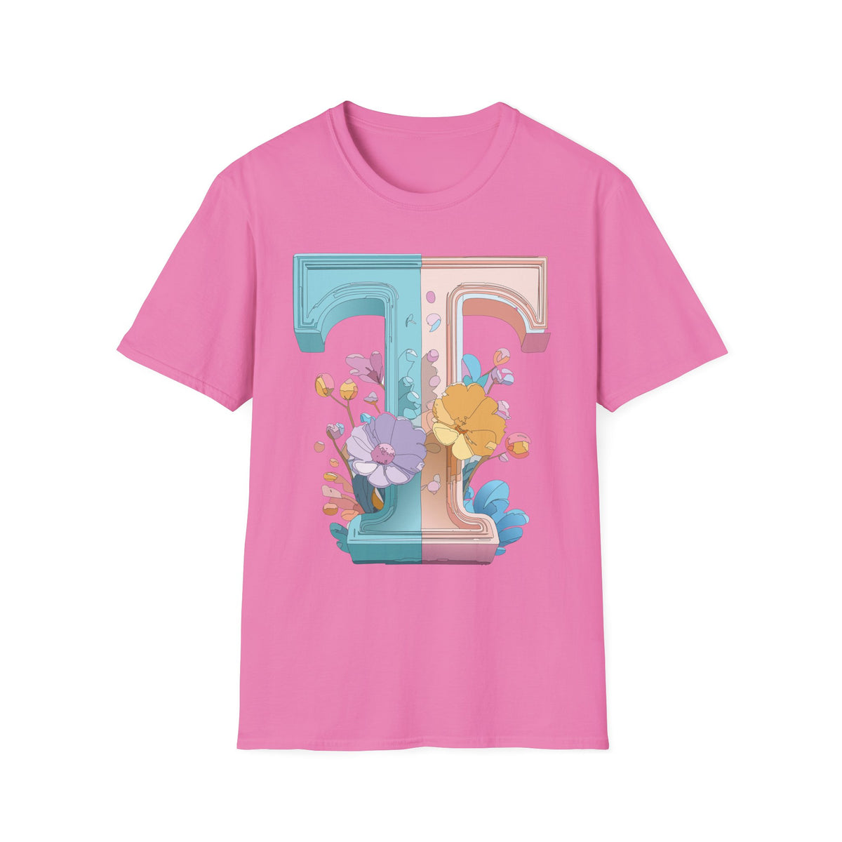 Floral Split Letter T-Shirt T Pastel Floral Initial Tee