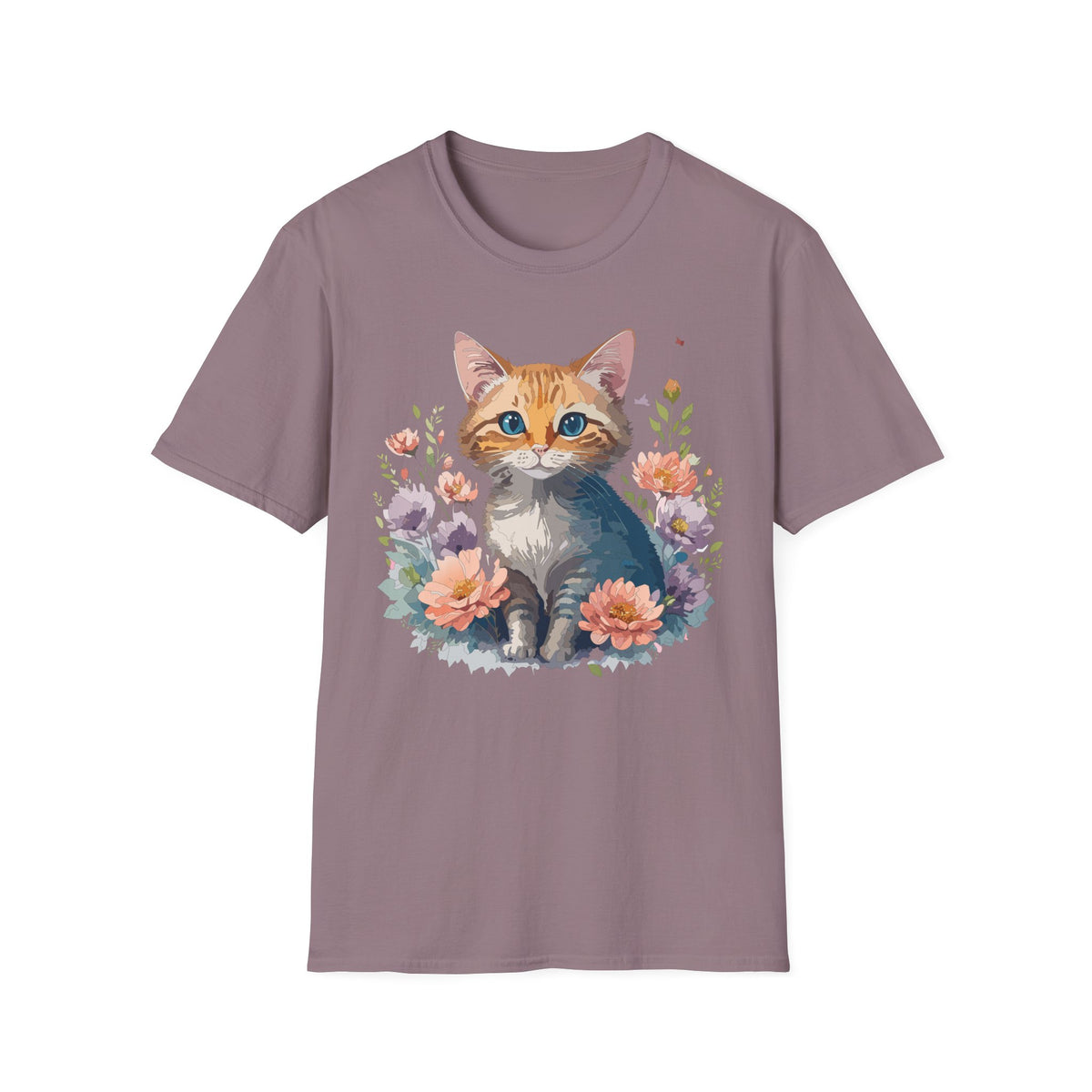 Watercolor Ginger Kitten T-Shirt | Floral Cat Illustration, Cute Kitty Tee