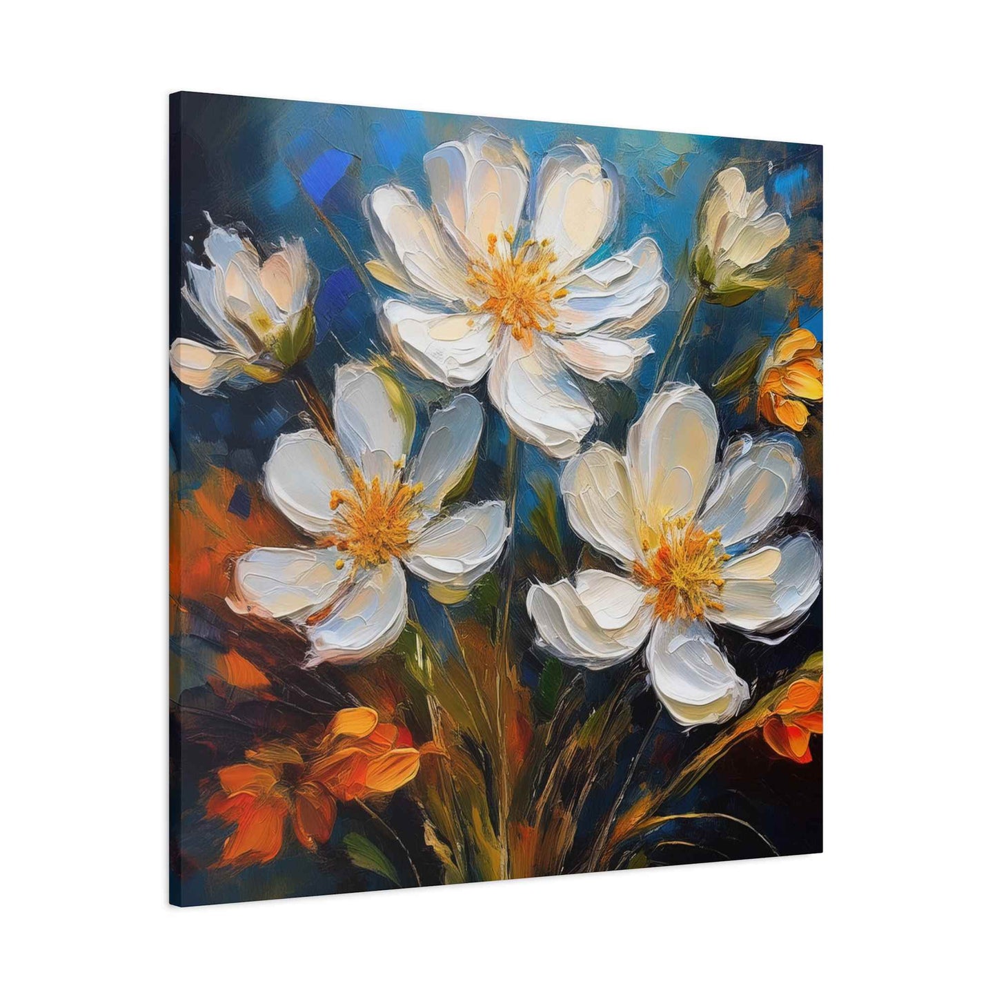 White Flowers Print Canvas, White Flowera Oil Paint Print 20x20, 24x24, 30x30, 32x32, 36x36, Art Design Print Non-Frame MC-6