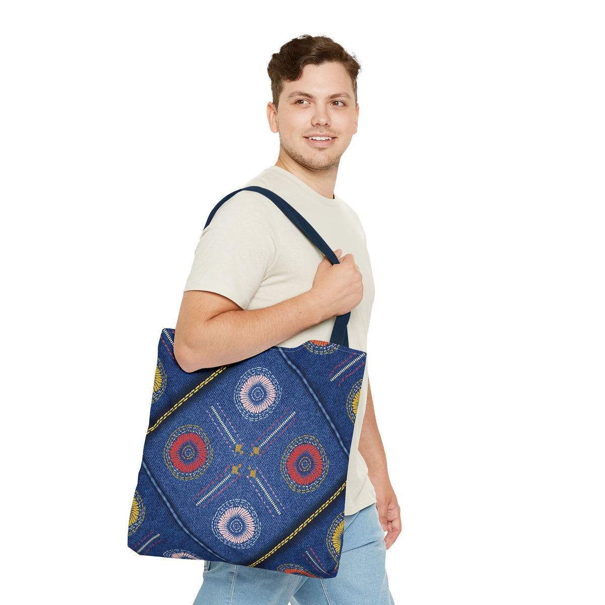 Diwali Graphic Denim Fabric Imitation Print Unisex Canvas Bag Poly Spun 3 Sizes Tote Bag 205-20