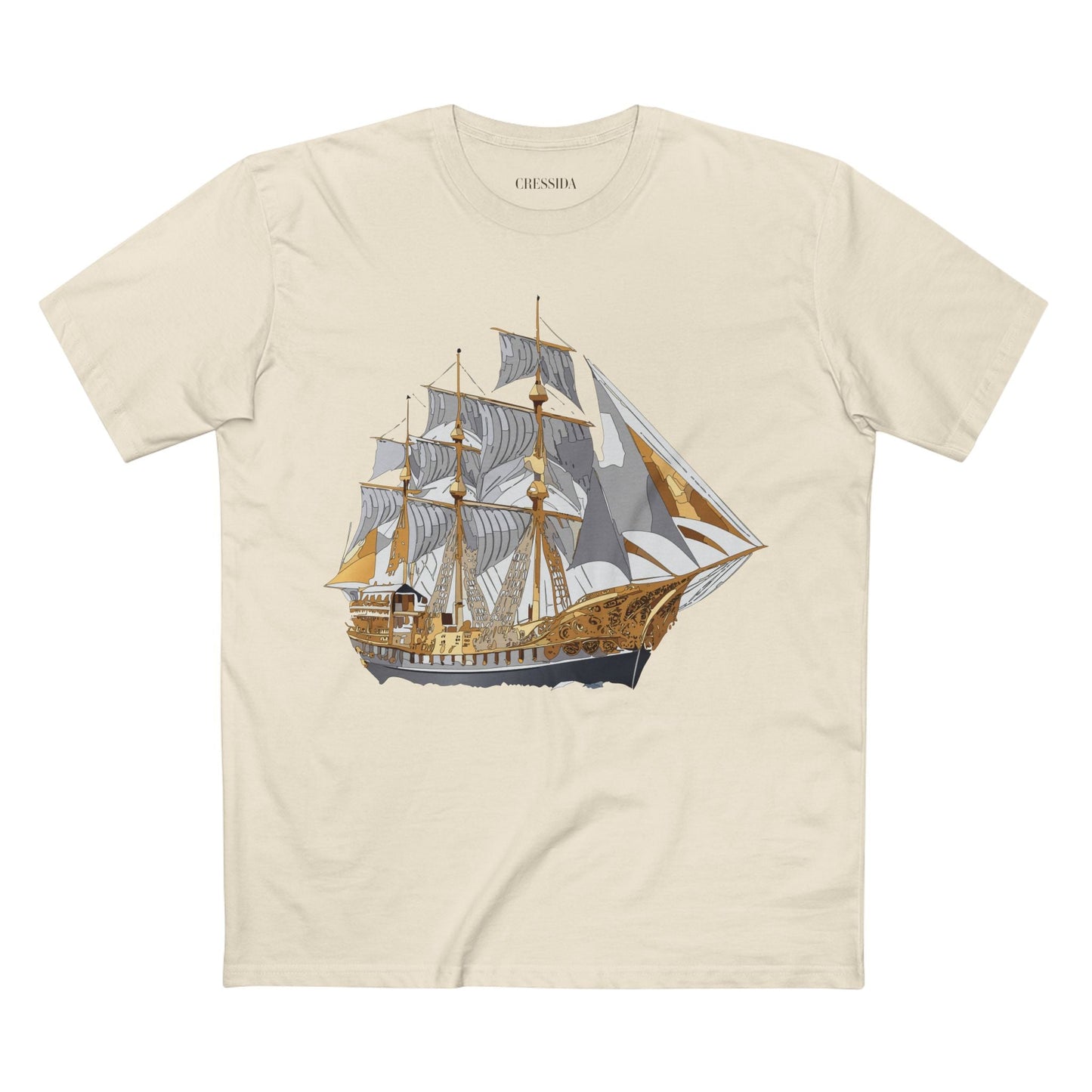 Ship Graphic Unisex 100 Cotton T-Shirt with Gold Frigate Art Design 18