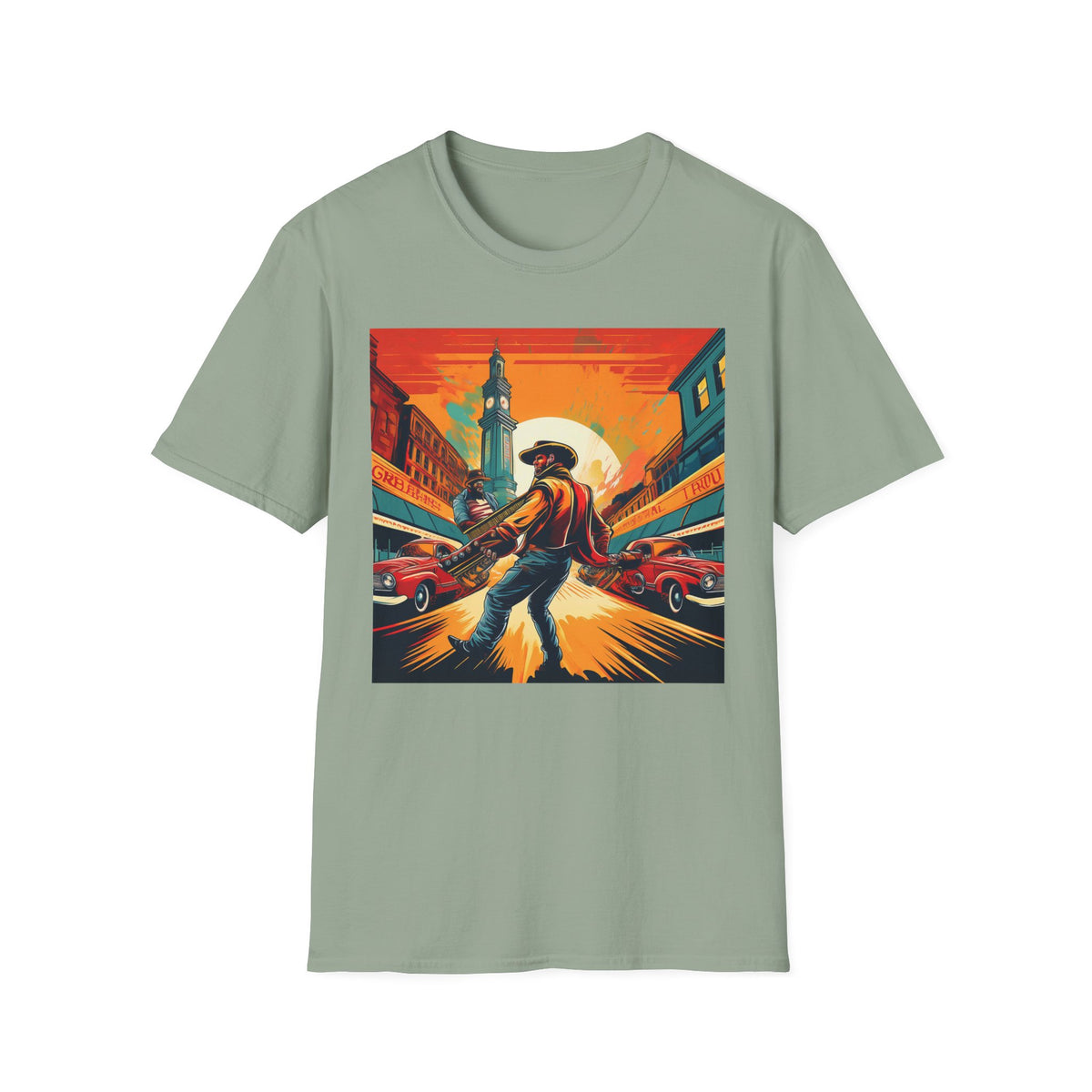 Cowboy Sunset illustration T-Shirt | Western scene, vintage poster Graphic Tee Unisex 100 Cotton Gildan T-Shirt