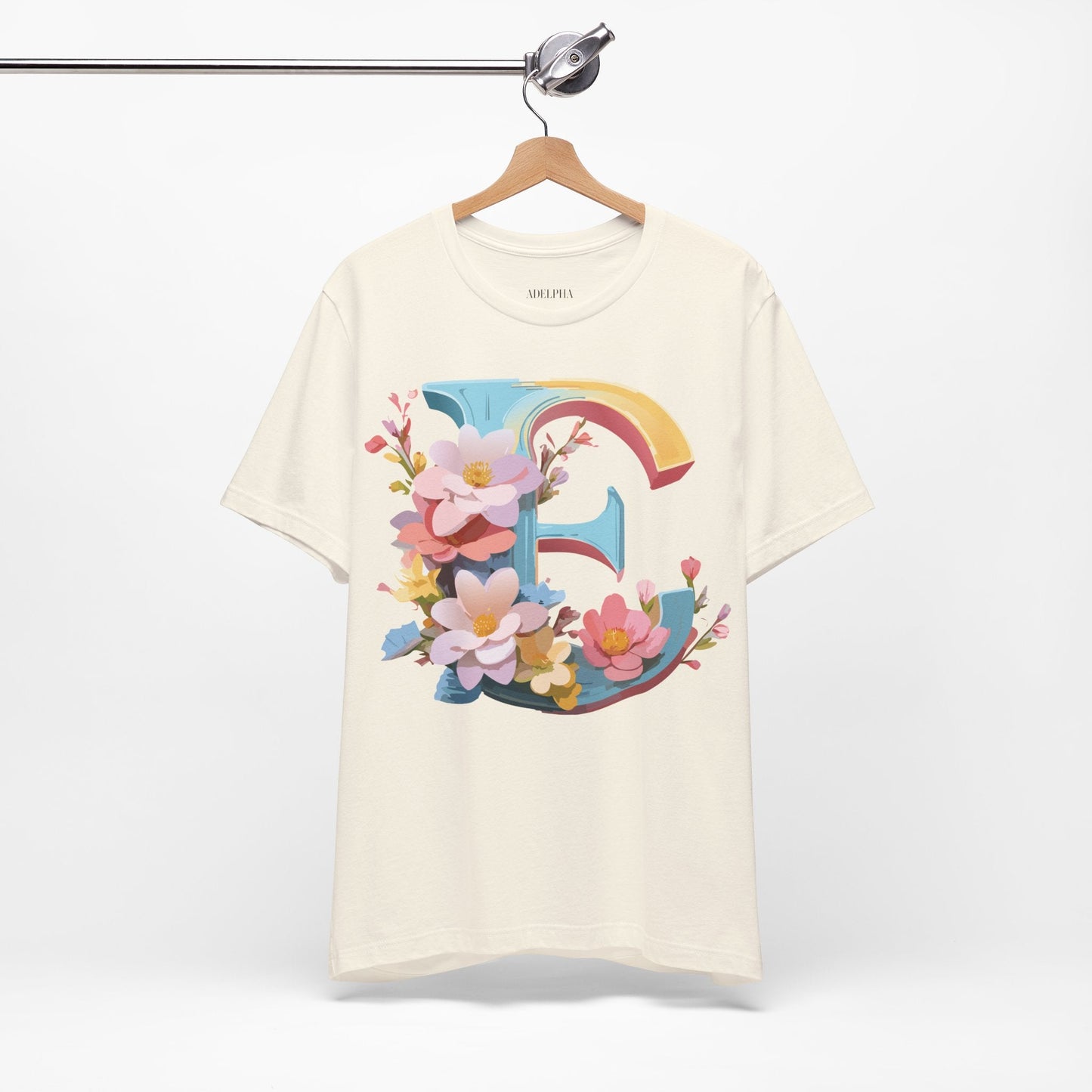 Letter E Shirt Unisex Graphic Tee Short Sleeve Vintage Inspired Art Design Adelpha