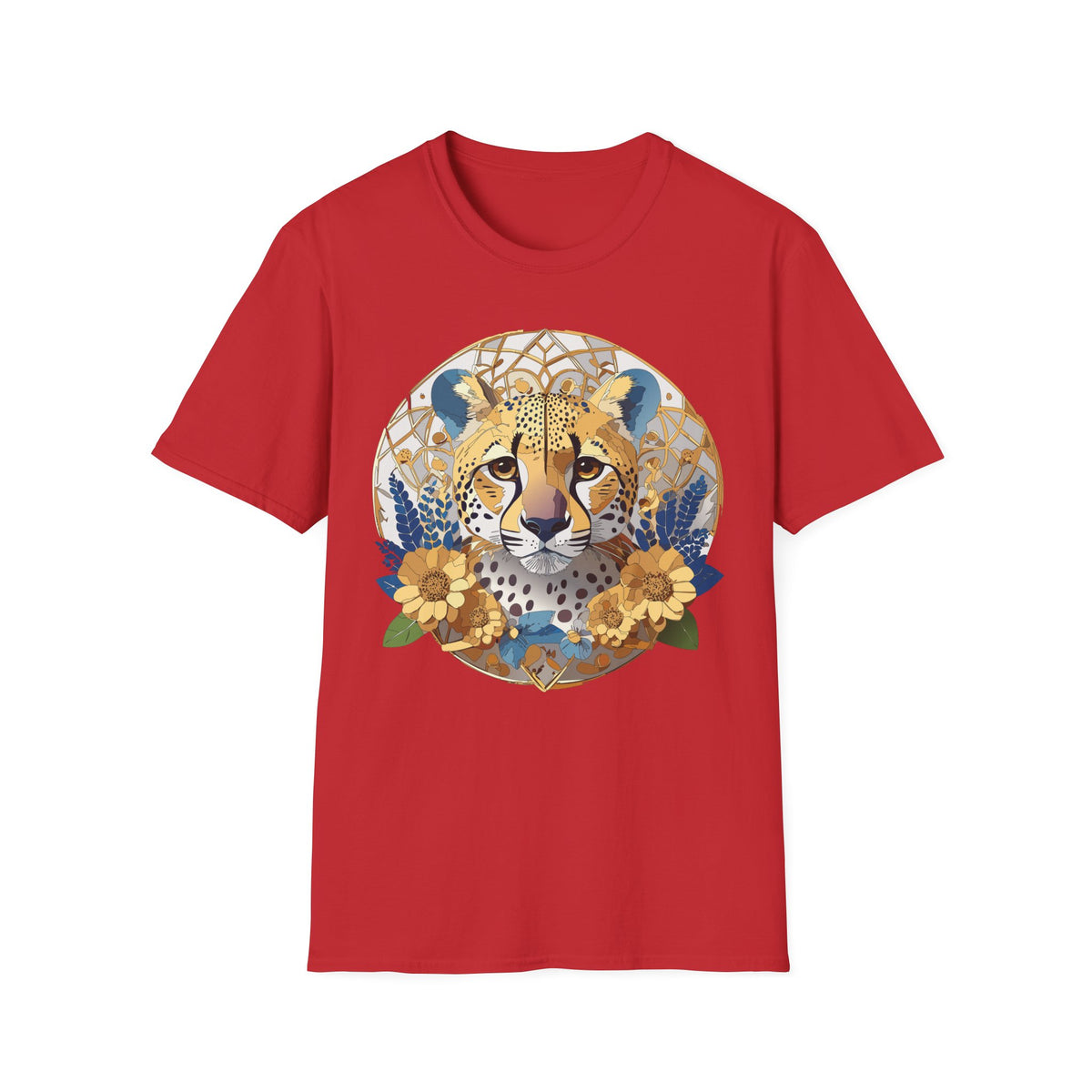 Golden Cheetah Mandala T-Shirt | Floral Boho Animal Illustration