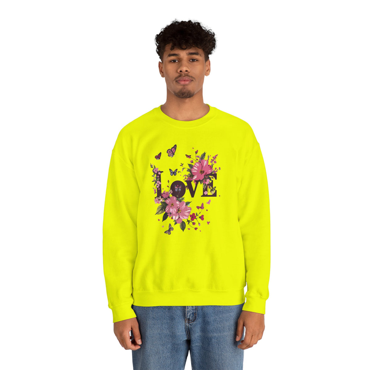 Unisex Floral Love Sweatshirt, Love Floral Sweatshirt, Floral Butterfly Sweatshirt, 50/50 Cotton-Poly Valentine's Day Sweatshirt 05