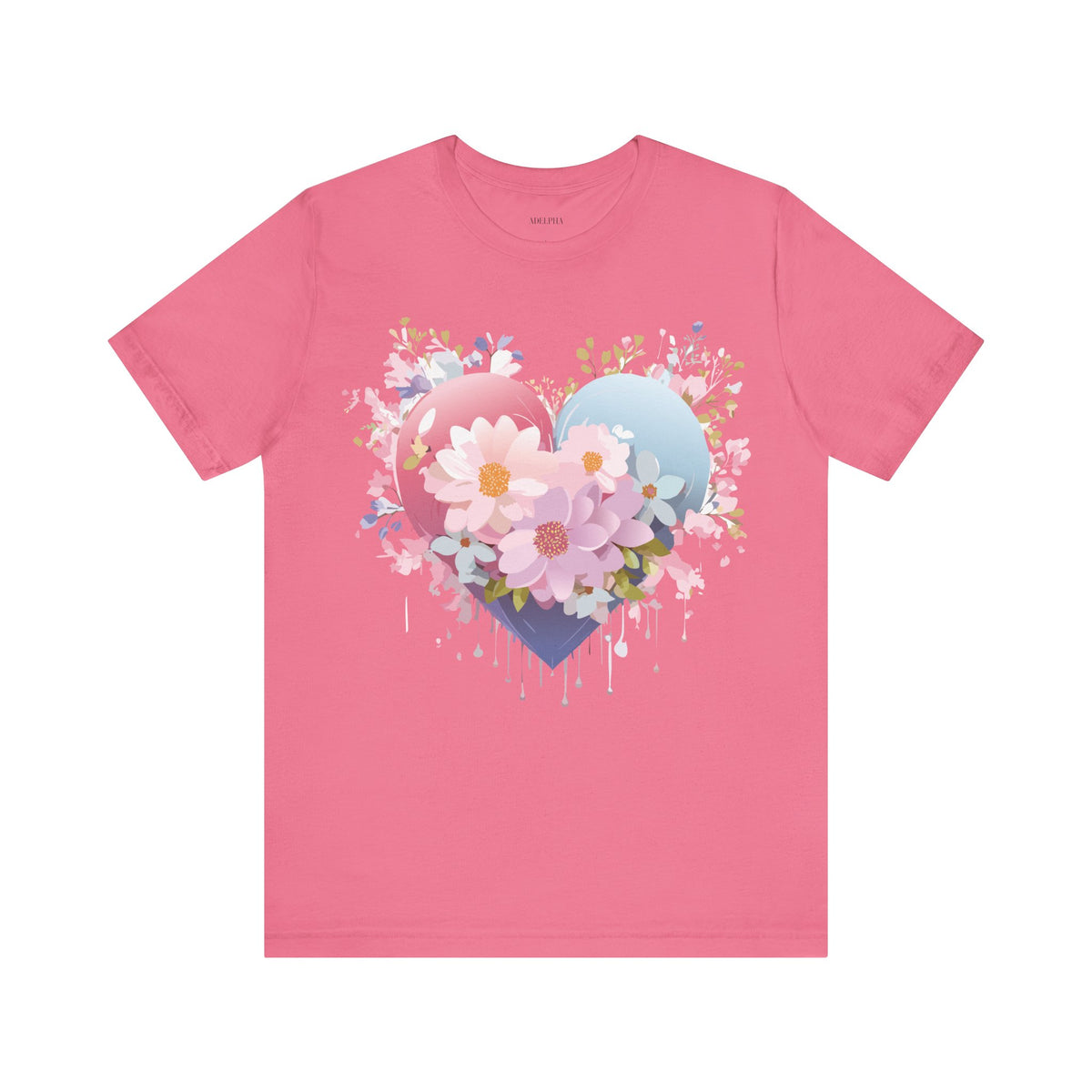 Valentine's Day Graphic Unisex Cotton Bella+Canvas Tee with Floral Art Design d130