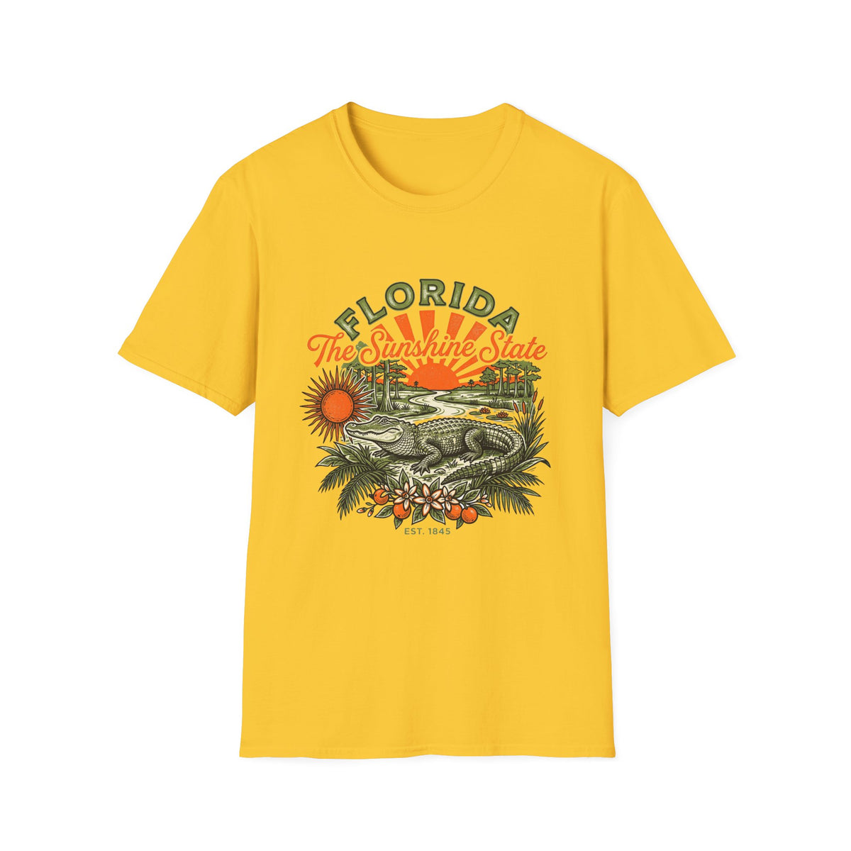 Florida Vintage Alligator T-Shirt — The Sunshine State Travel Tourist Graphic Design Unisex 100 Cotton Gildan T-Shirt