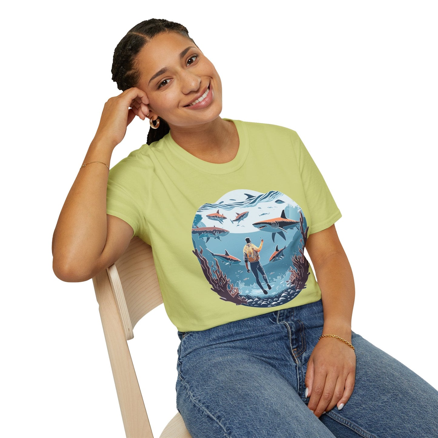 Ocean Theme Unisex Softstyle T Shirt 64000 Cotton Tee With Ocean Art Design Breathable