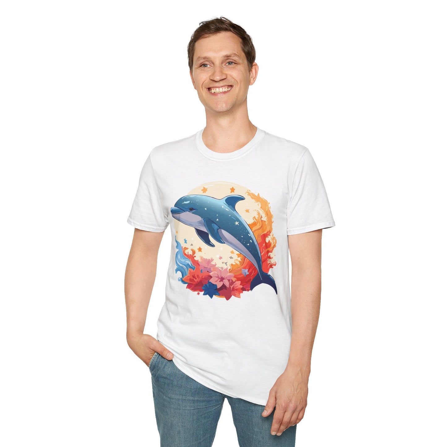 Dolphin T Shirt Unisex Softstyle Gildan 64000 100 Percent Ring Spun Cotton Animal Fish Tee
