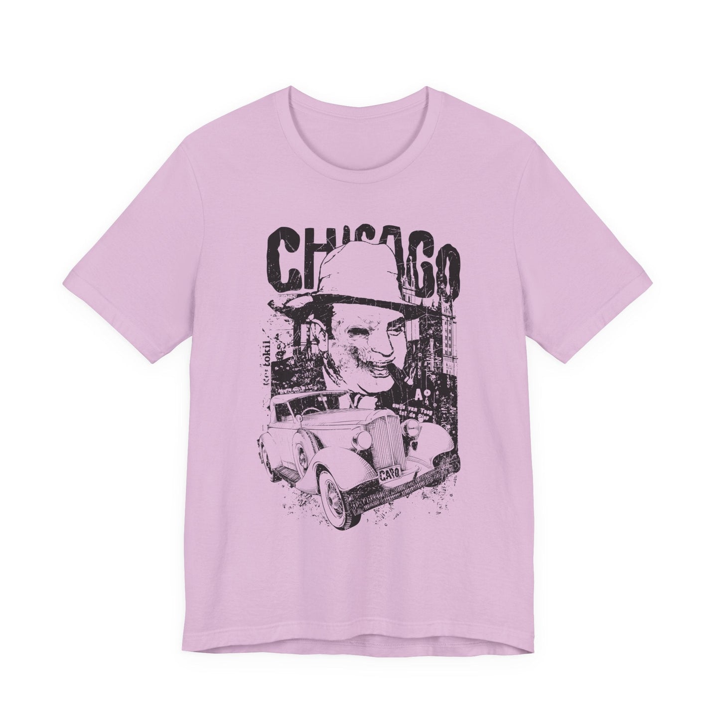Chicago Retro Mobster Illustration Tee Vintage Car Cityscape Art Design T-Shirt A-8