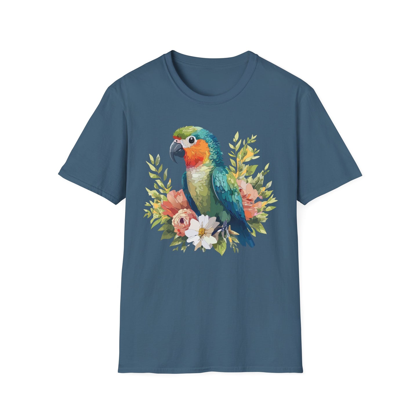 Watercolor Parrot Floral Tee Unisex Cotton Short Sleeves Tee Shirt with Bird 6