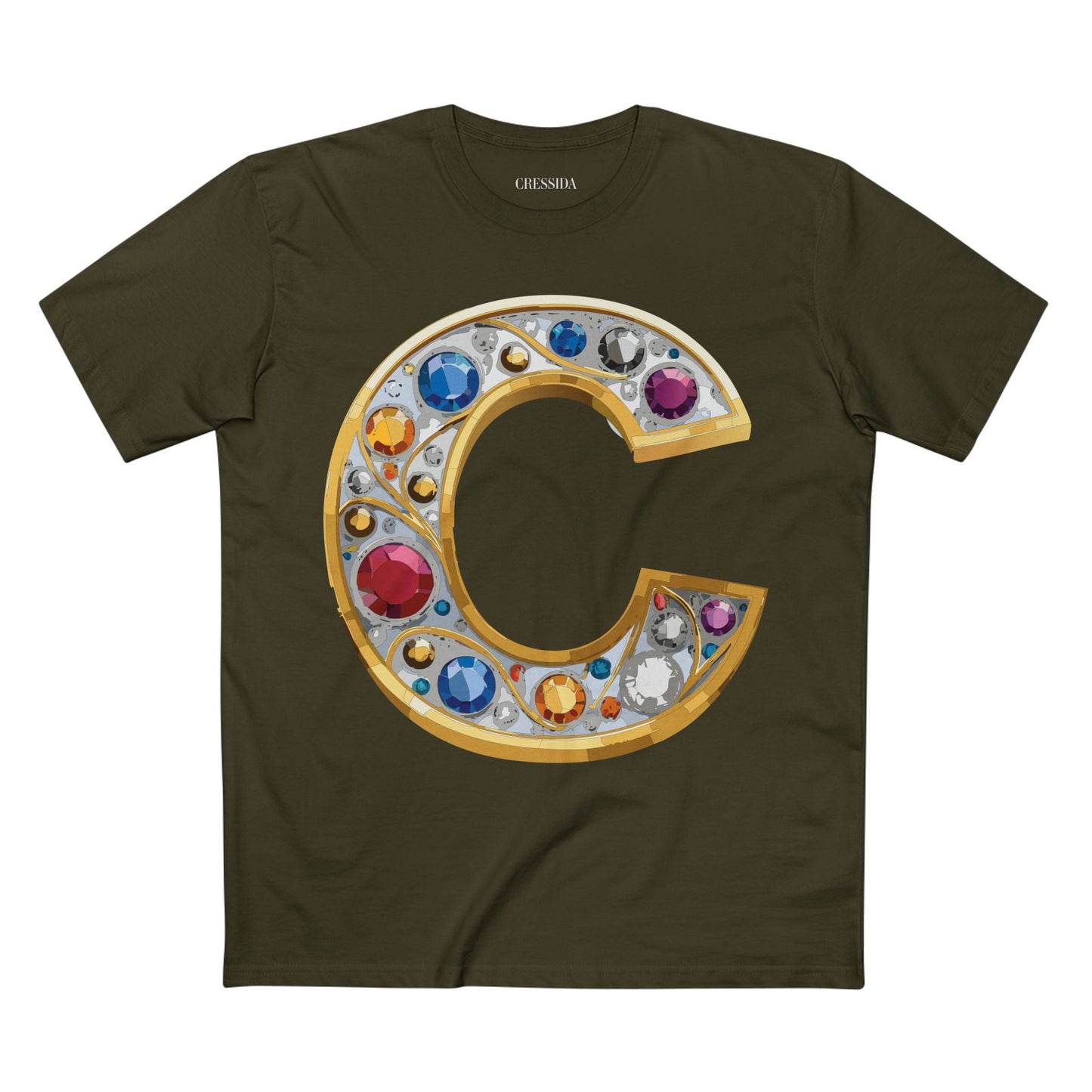 Letter C Graphic Design Tee Unisex 100 Cotton With Antique Gold Letters Artwork T-Shirt