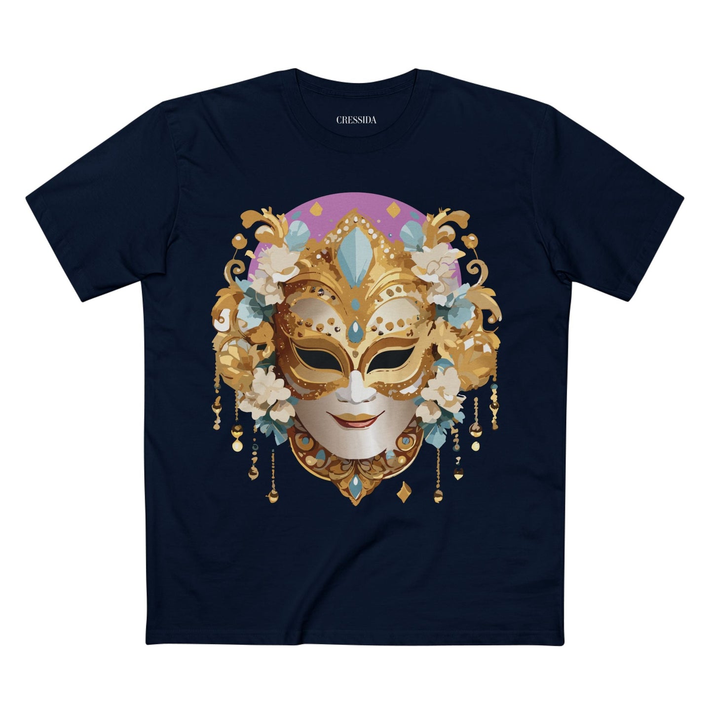 Carnival Mask Graphic T-Shirt Unisex 100 Cotton With Antique Gold Art Design Tee 4