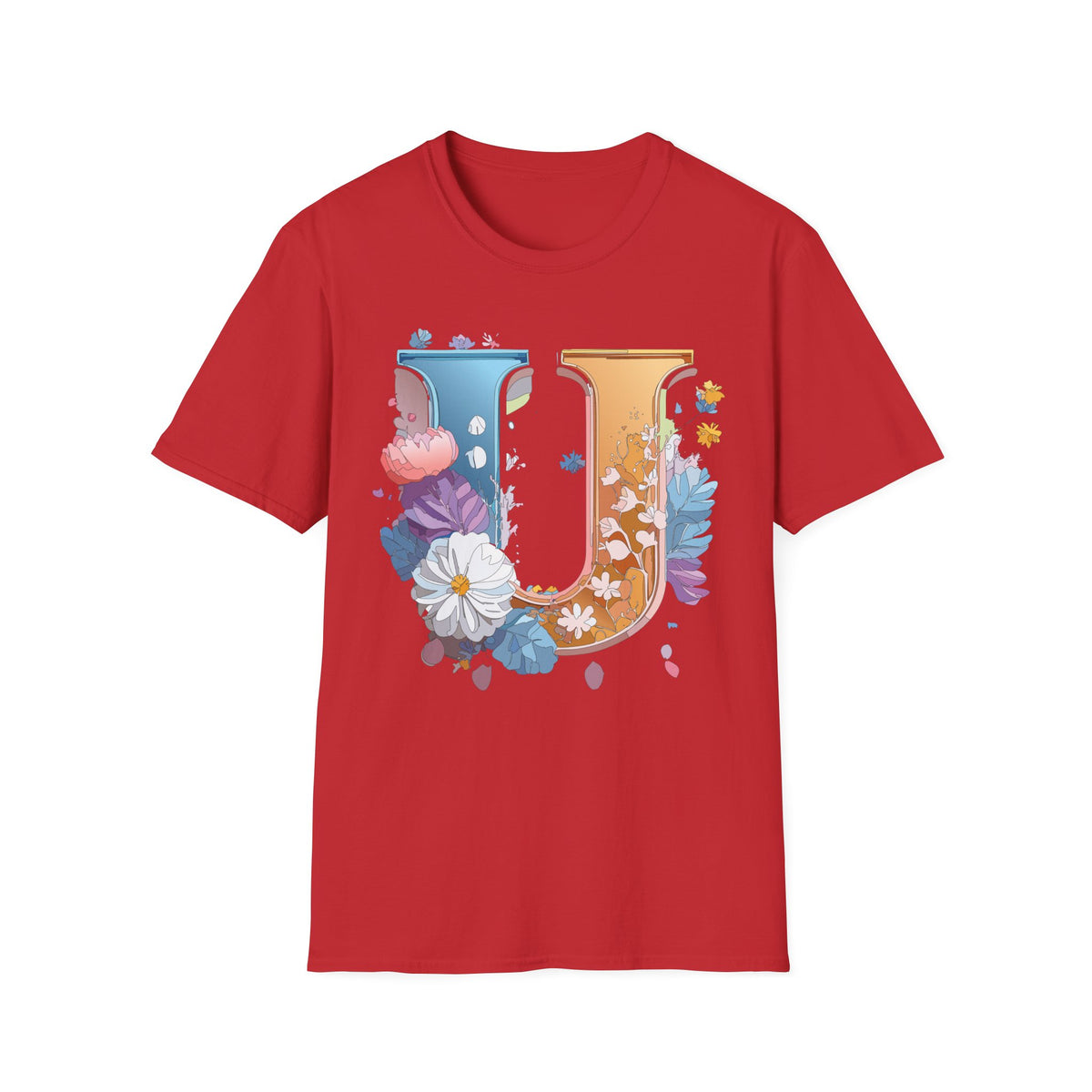 Floral Letter U T-Shirt | Botanical Initial Tee, Monogram Graphic