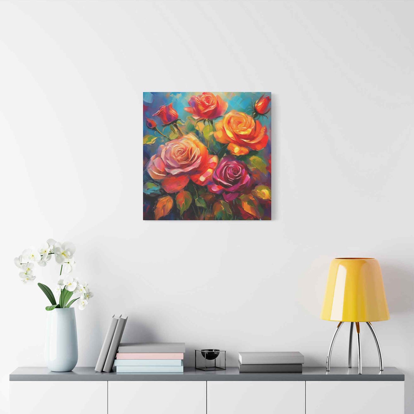 Orange Roses Print Canvas, Roses Oil Paint Print 20x20, 24x24, 30x30, 32x32, 36x36, Floral Art Design Print Non-Frame MC-17