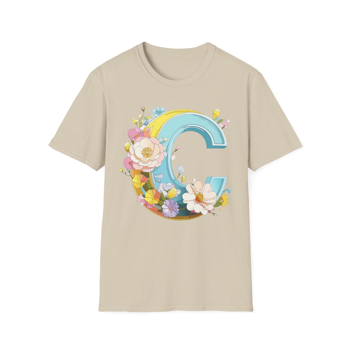 Floral Letter C T-Shirt | Vintage Botanical Initial Tee