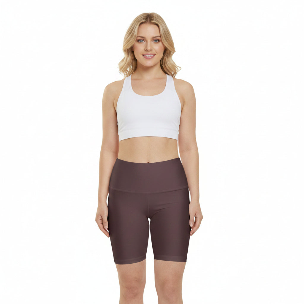 Plum Brown Women's Workout Shorts — High-Waist Biker Shorts for Exercise & Everyday Wear