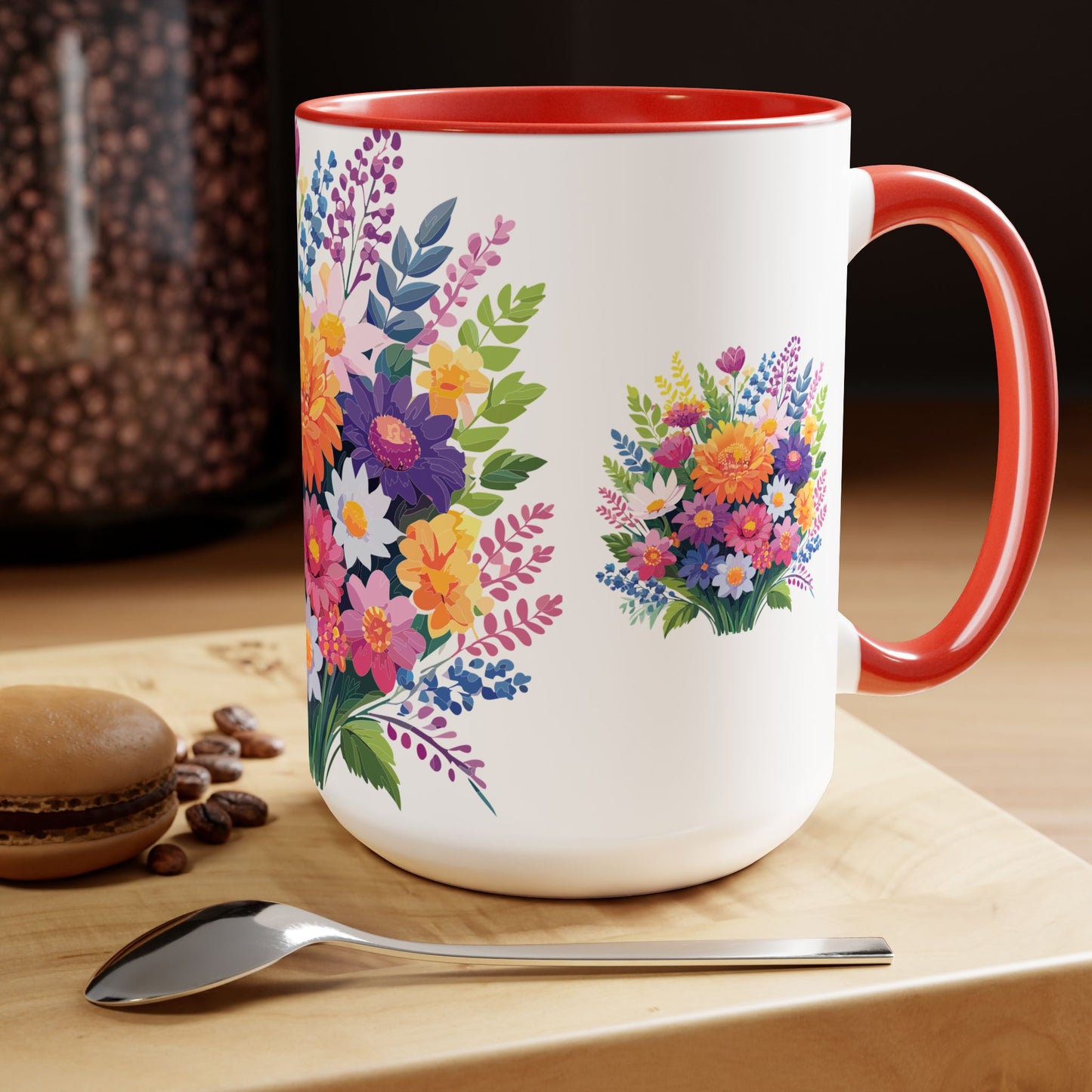 Two-Tone Coffee Mugs with flowers