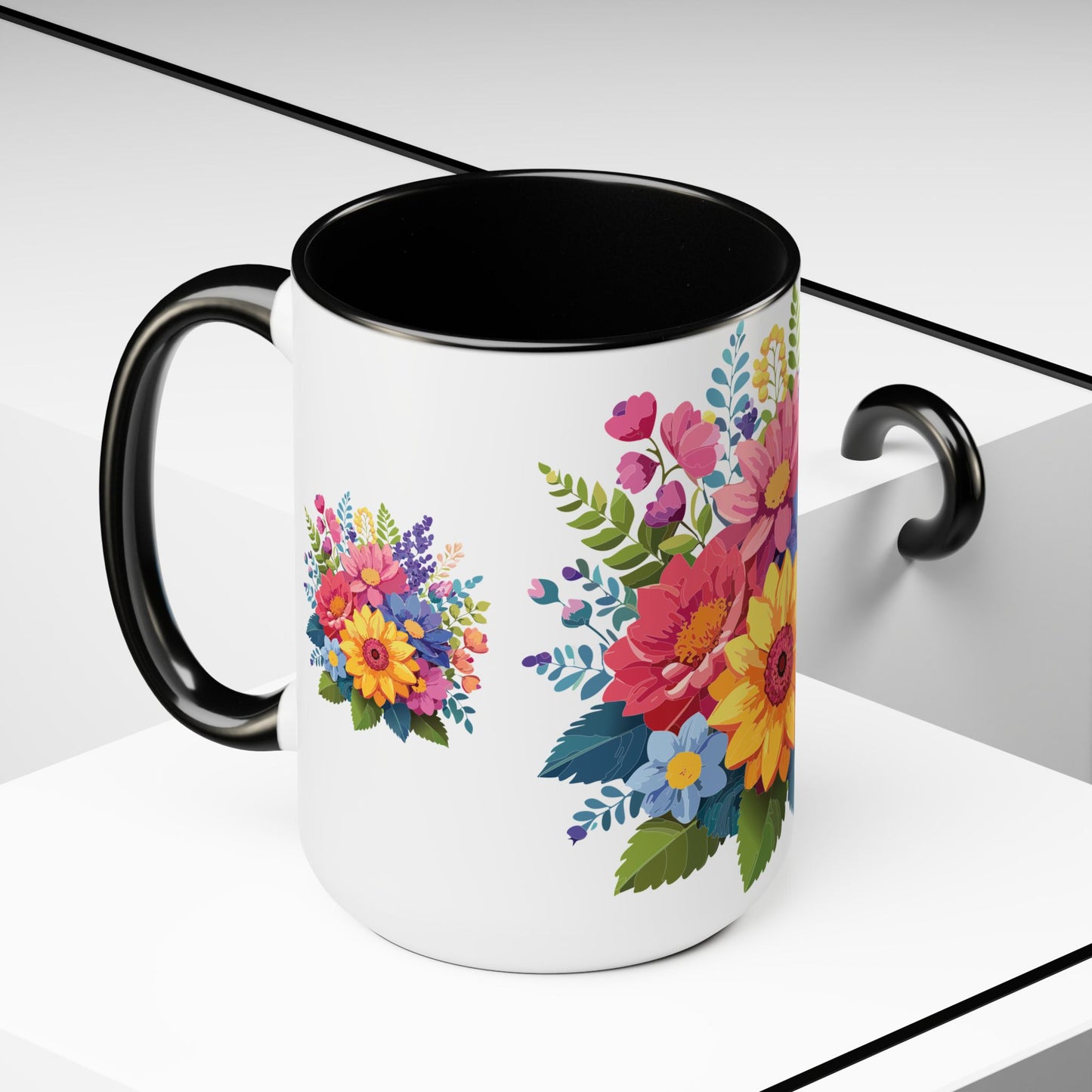 Two-Tone Coffee Mug with flowers