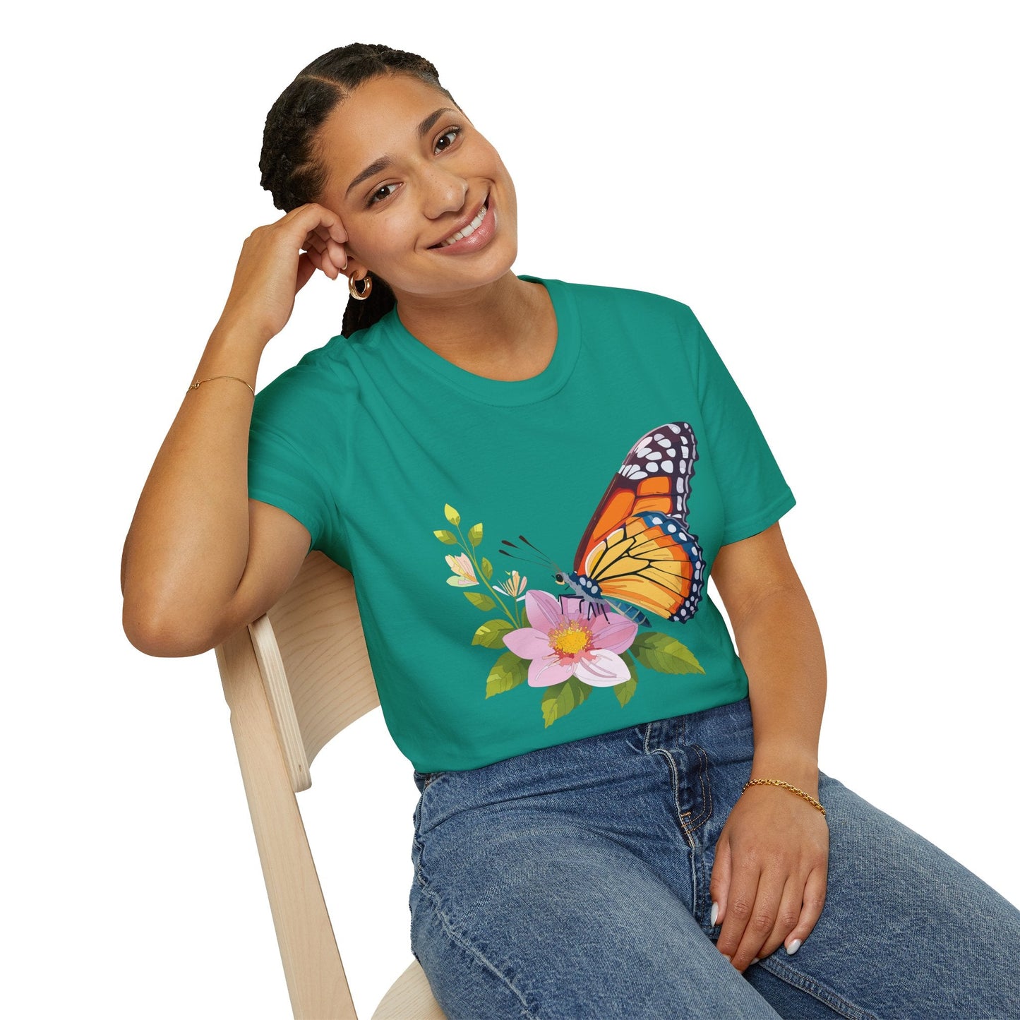 Butterfly T Shirt for Women and Men Monarch Print Softstyle Unisex Gildan 64000 Tee