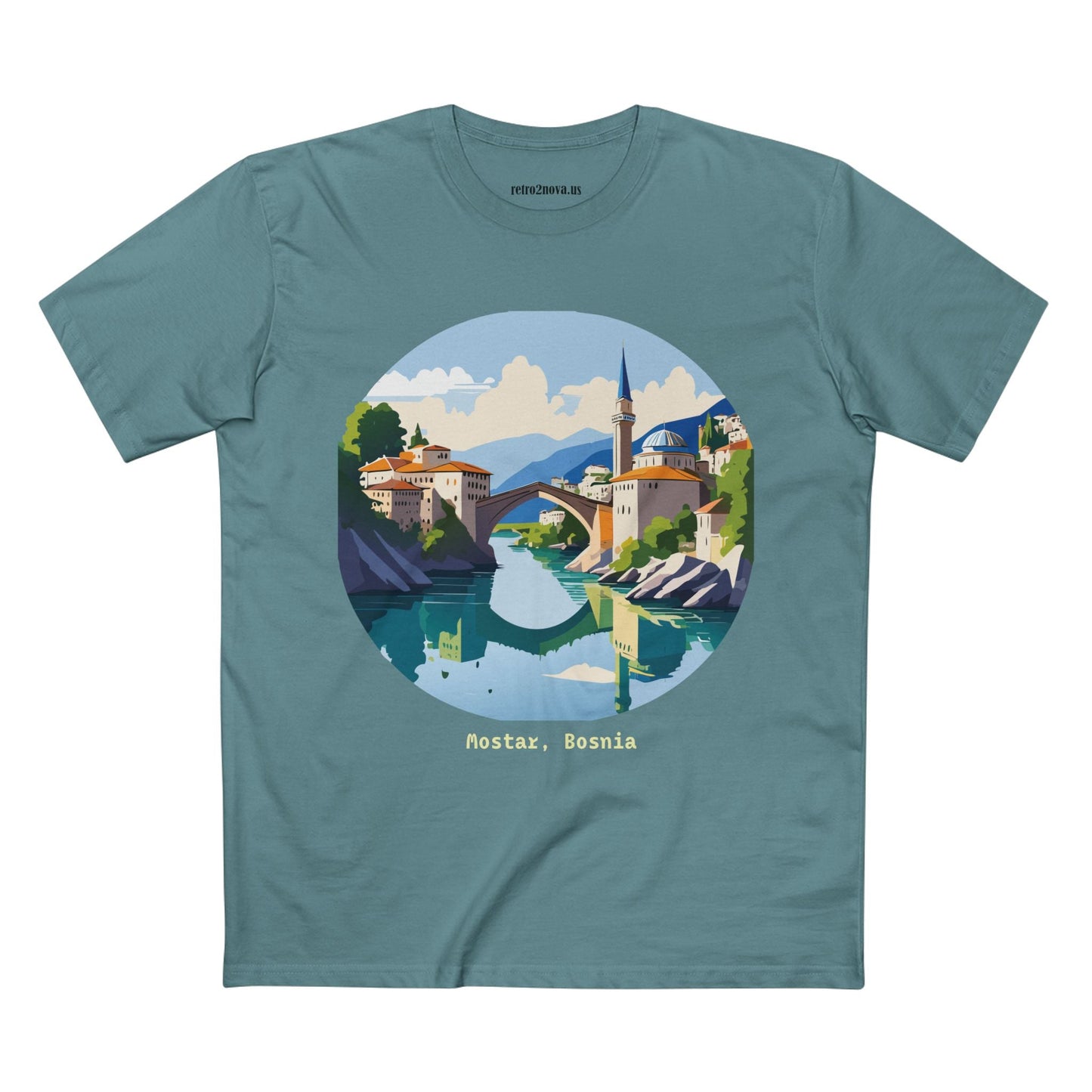 Unisex Premium Cotton Tee With Original Art Design Retro2Nova Travel And Bosnia Theme Shirt