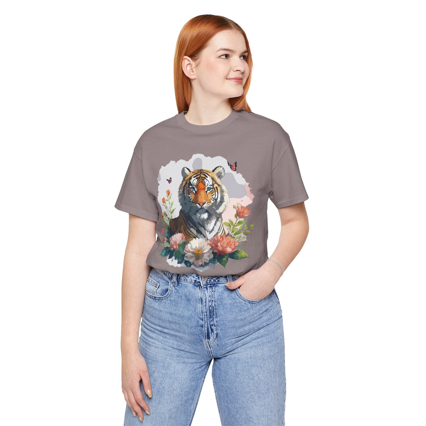 Floral Tiger Graphic Tee, Animal Shirt, Tiger Shirt, Flower Top, T-Shirt with Animal, Art Design