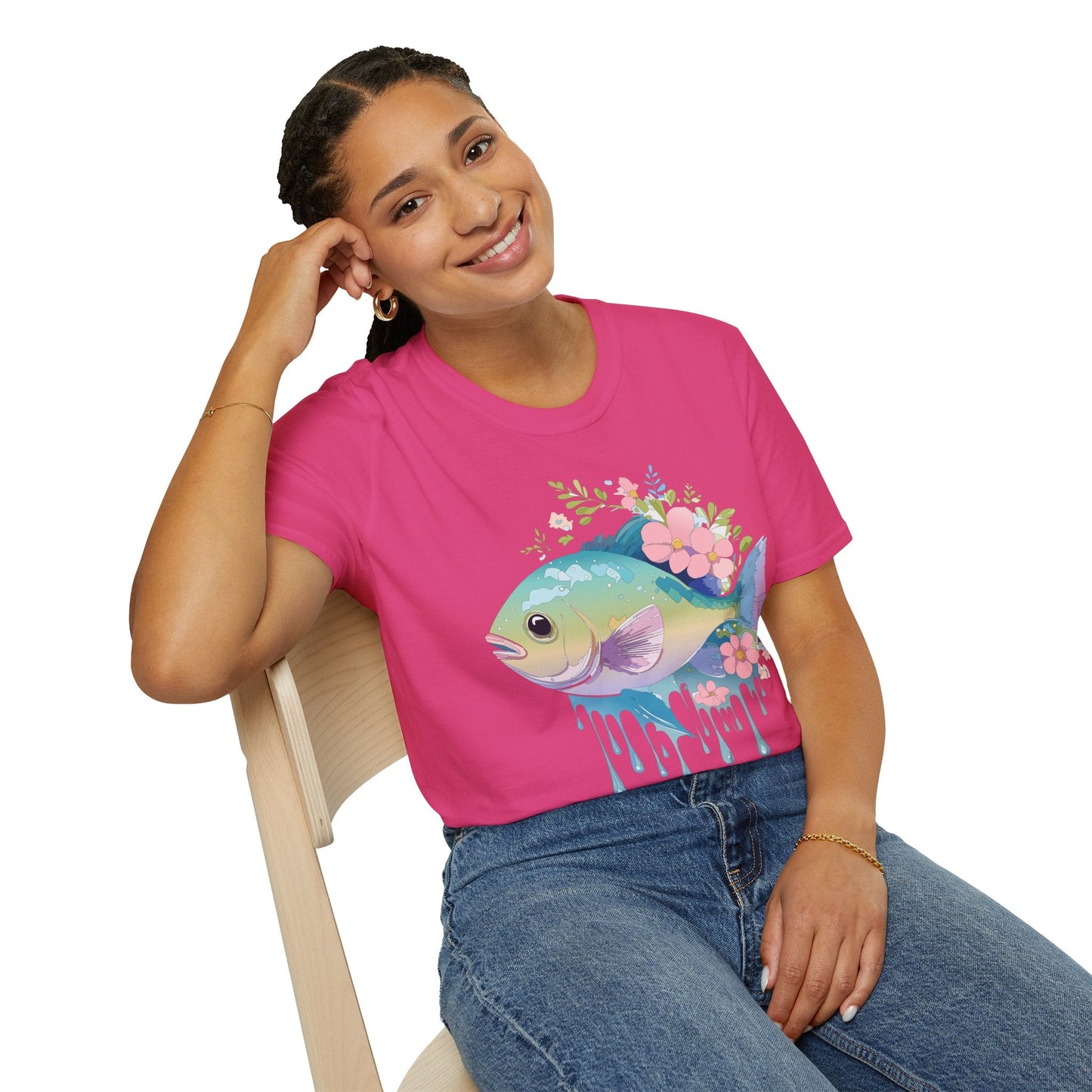 Fish Art Graphic Tee Unisex Gildan Softstyle 64000 100 Percent Ring Spun Cotton Comfortable Tee