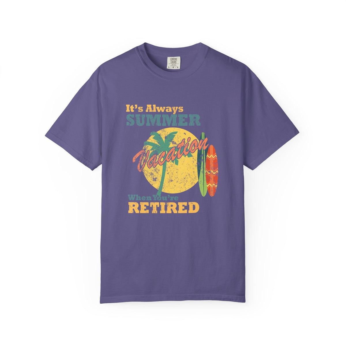 Always Summer Vacation Retro Palm Surf Unisex Comfort Colors Garment-Dyed Heavyweight 100 Cotton Art Design T-Shirt w108