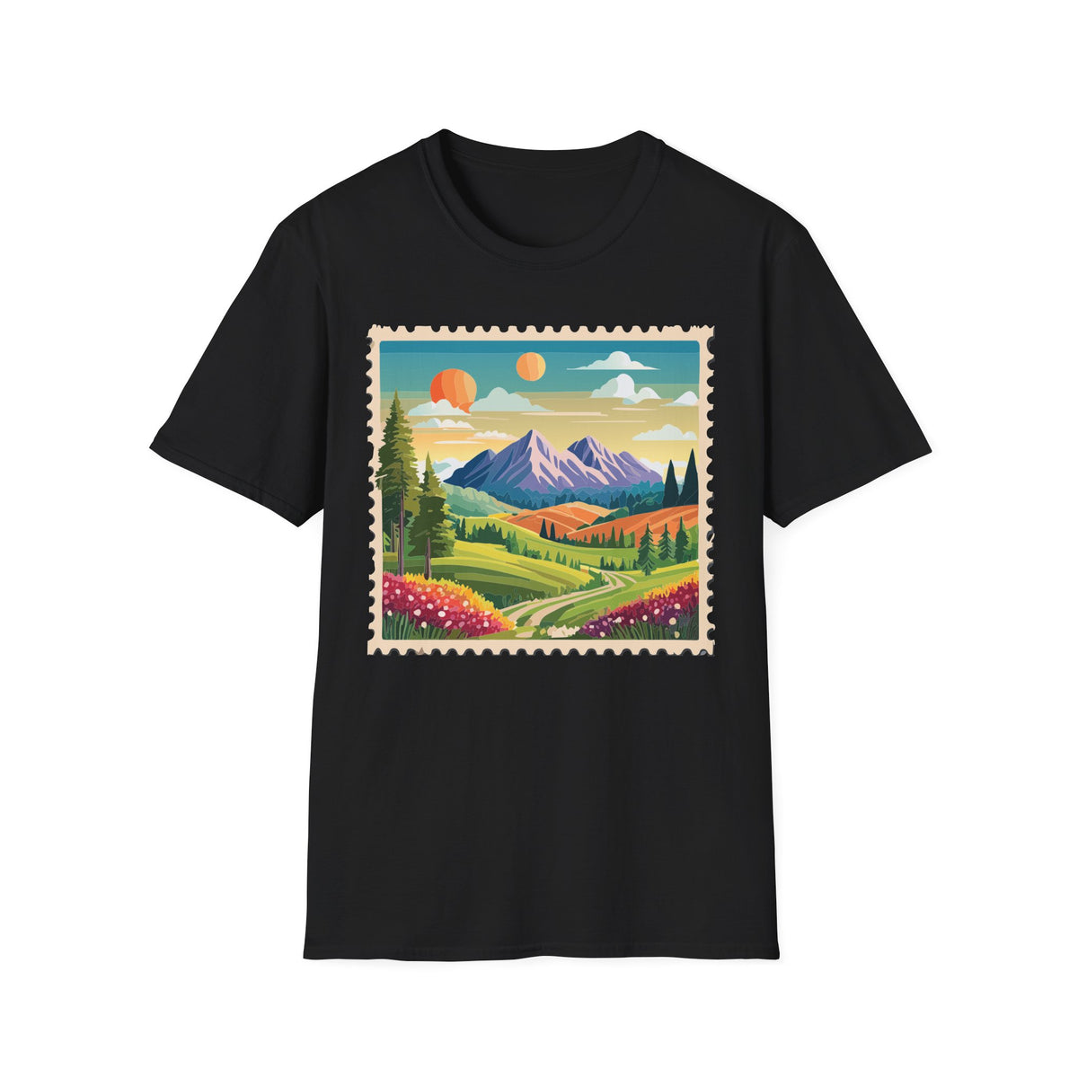 Vintage Mountain Landscape T-Shirt | Sunset Scenic Nature Print