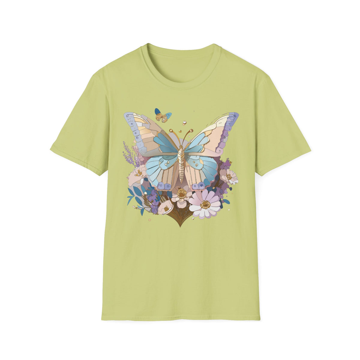 Butterfly Garden T‑Shirt — Pastel Floral Wing Illustration Graphic Design Unisex 100 Cotton Gildan T-Shirt