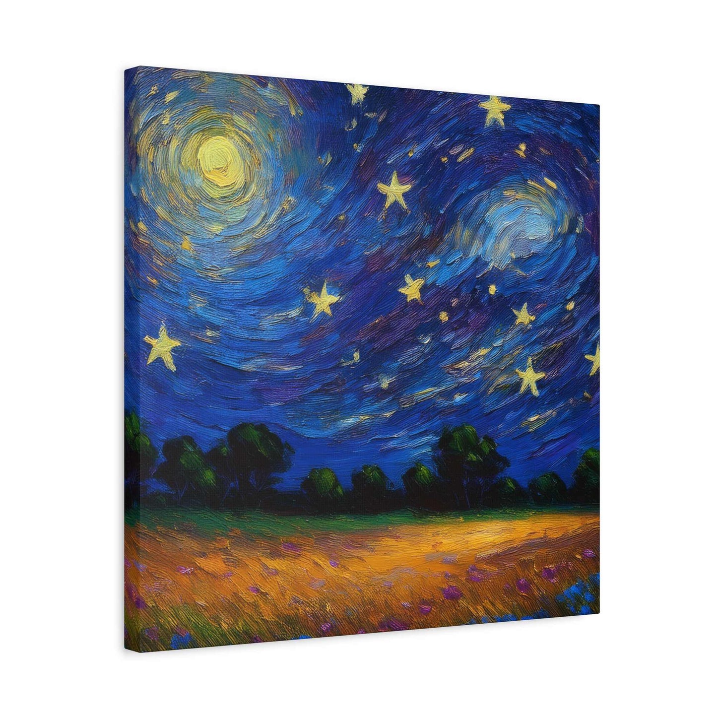 Starry Night Print Canvas, Oil Paint Print 20x20, 24x24, 30x30, 32x32, 36x36 Art Design Print Pine-Wood Inner Frame MC-39