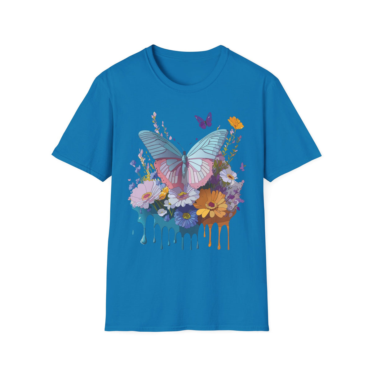 Butterfly Floral T-Shirt – Colorful Nature Garden Graphic Design Unisex 100 Cotton Gildan T-Shirt