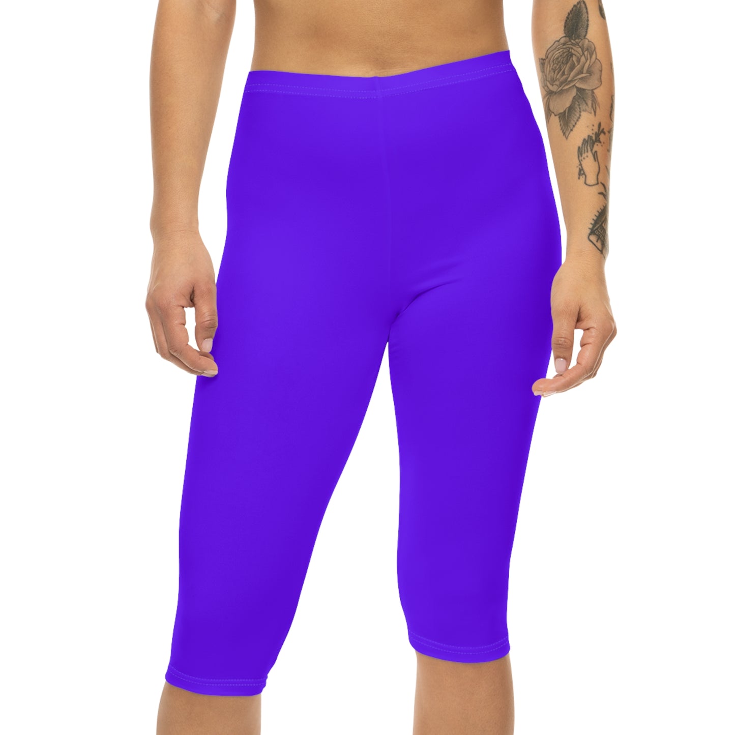 Electric Indigo Color Women's Brushed Suede Poly Span Casual Capri Leggings XS-2XL