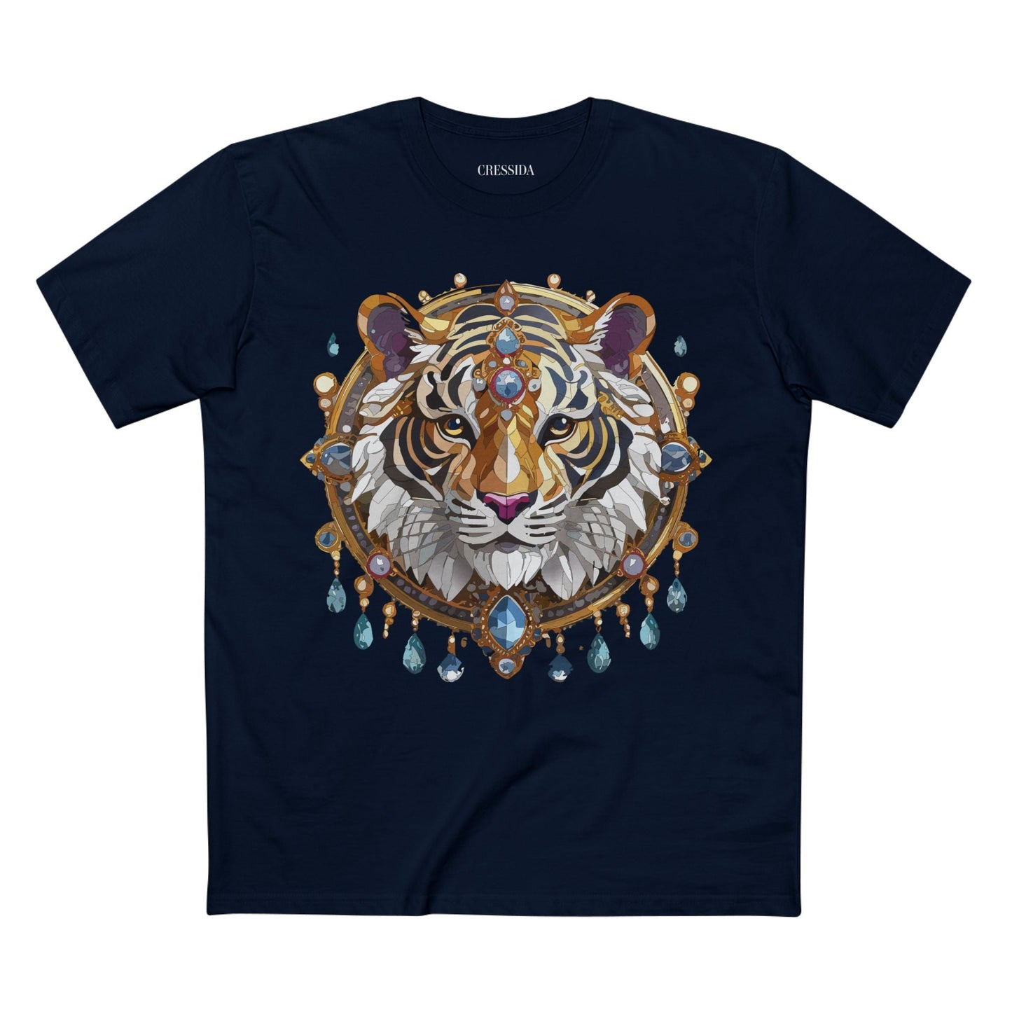 Tiger Graphic Unisex 100 Cotton Tee With Unique Animal Golden Medallion Art Design 55