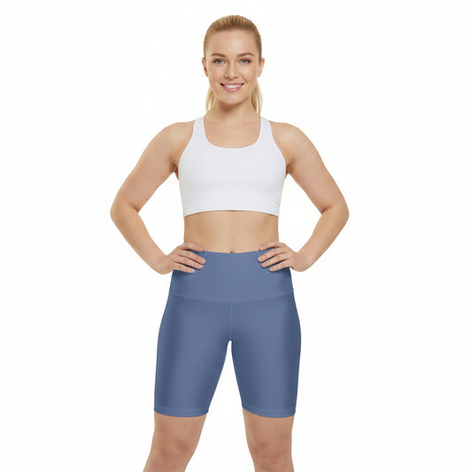Derby Blue Women's Workout Shorts — Solid High-Waist Biker Shorts for Exercise & Everyday Wear